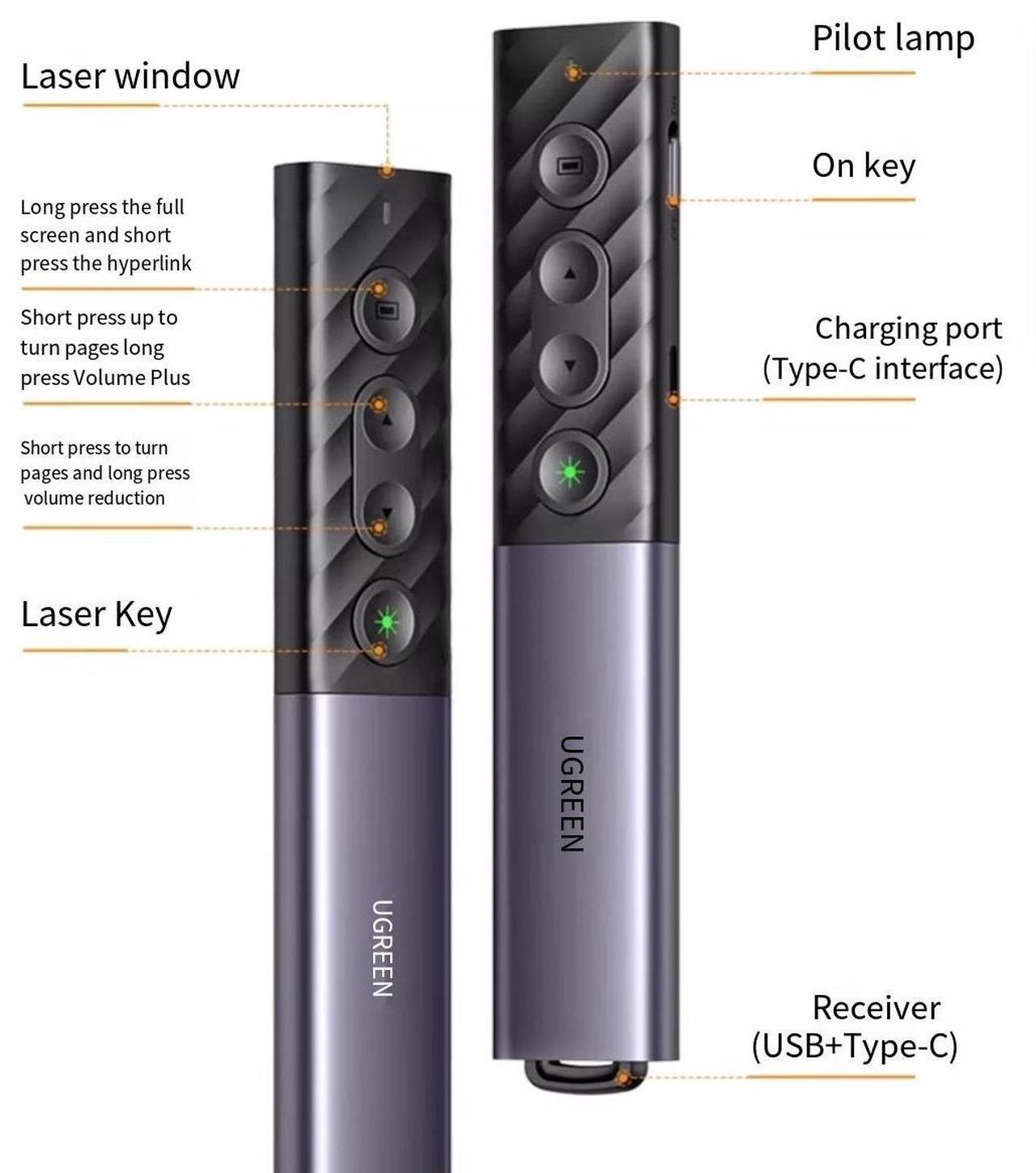 Alt view image 7 of 7 - PPT Electronic green Laser page turning pen for teacher lectures Multi-functional charging projection slide media control flip through remote control for typec computers