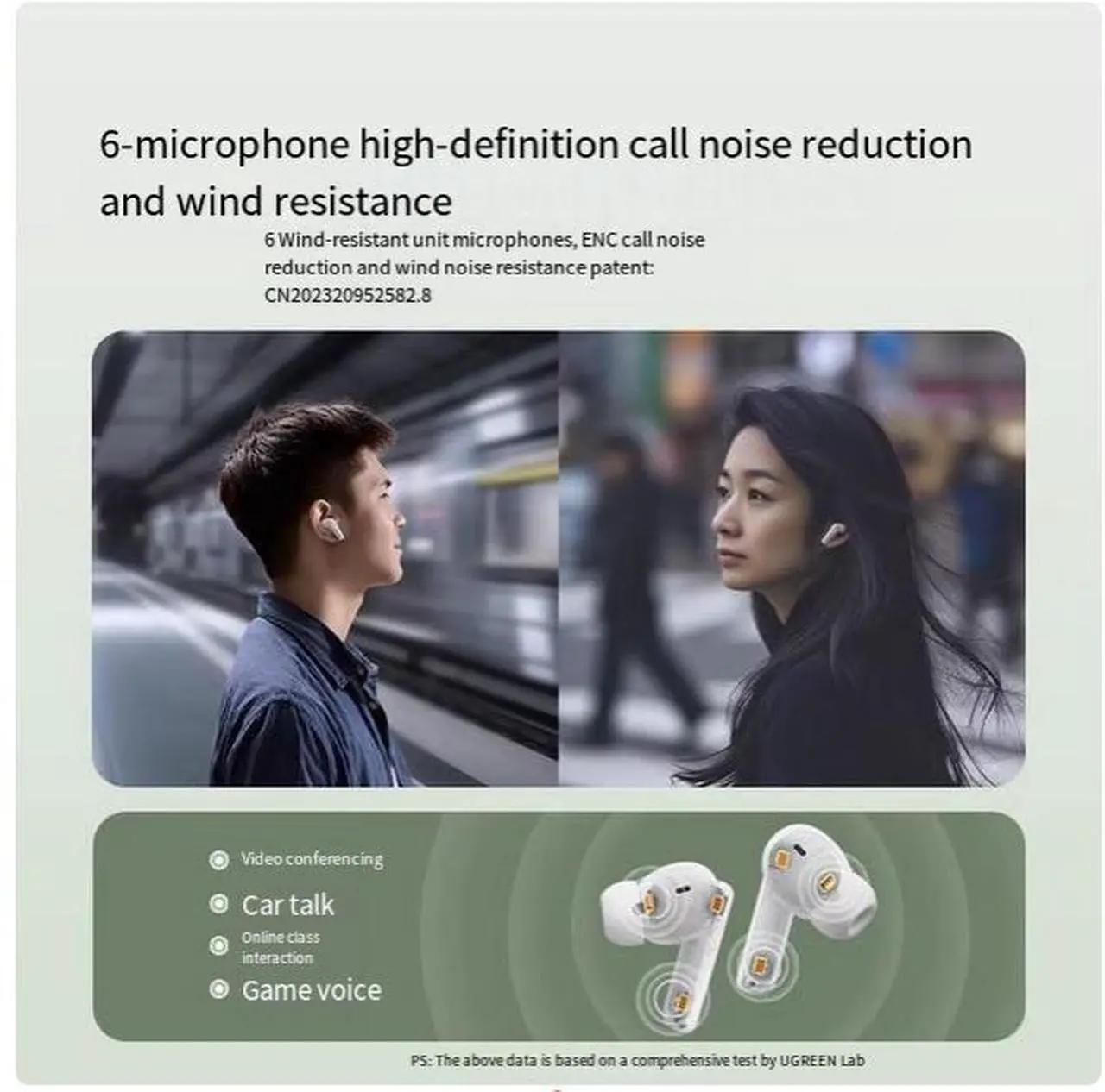 Alt view image 6 of 6 - UGREEN T6S Bluetooth headphones, noise-cancelling true wireless in-ear new model, sport compatible with Xiaomi, Huawei, Apple and Samsung Cyan