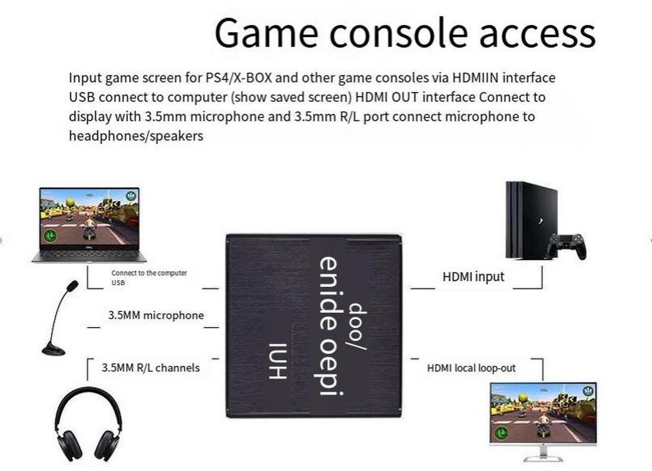 Alt view image 2 of 7 - HDMI capture card, USB high-definition video recording box, OBS game live streaming capture card, ring out 3.5 microphone
