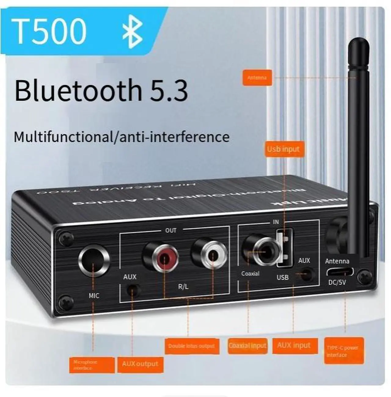 Alt view image 3 of 6 - 5.3 Bluetooth receiver Wireless Audio adapter to old-fashioned speaker amplifier dedicated 6.5 Microphone Karaoke tape Coaxial cable