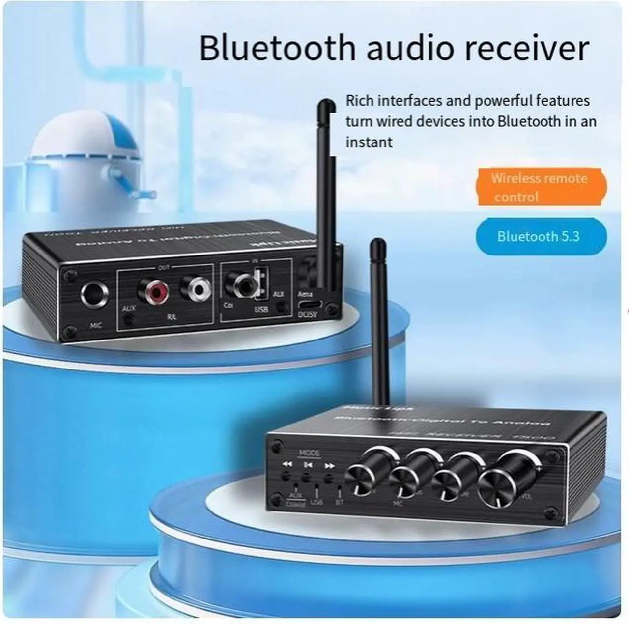 Alt view image 2 of 6 - 5.3 Bluetooth receiver Wireless Audio adapter to old-fashioned speaker amplifier dedicated 6.5 Microphone Karaoke tape Coaxial cable