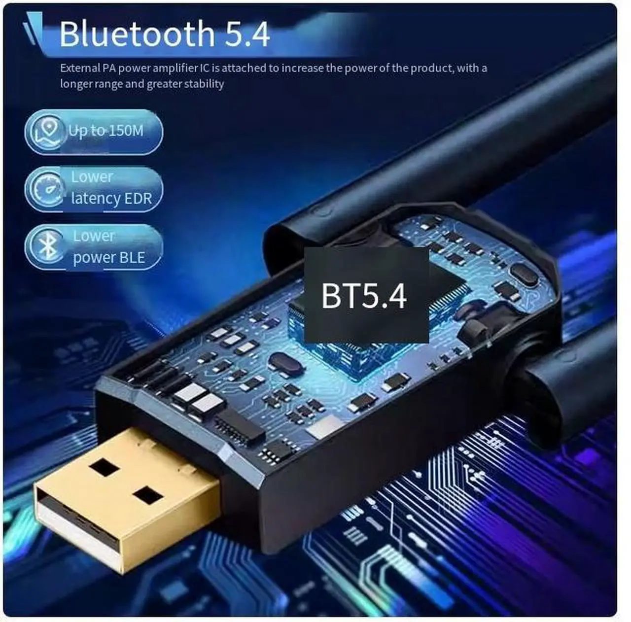Alt view image 2 of 6 - USB Bluetooth adapter, computer Bluetooth 5.4 transmission module, drive desktop computer headphones to connect wirelessly for 150 meters