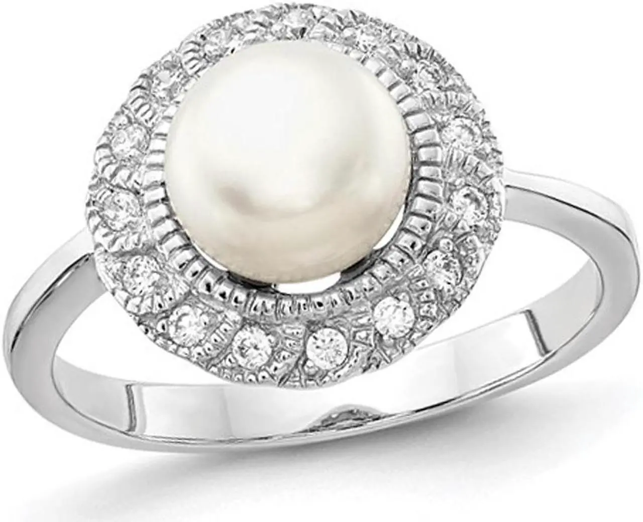 Main image of Freshwater Cultured Pearl Ring in Sterling Silver with Synthetic Cubic Zirconia
