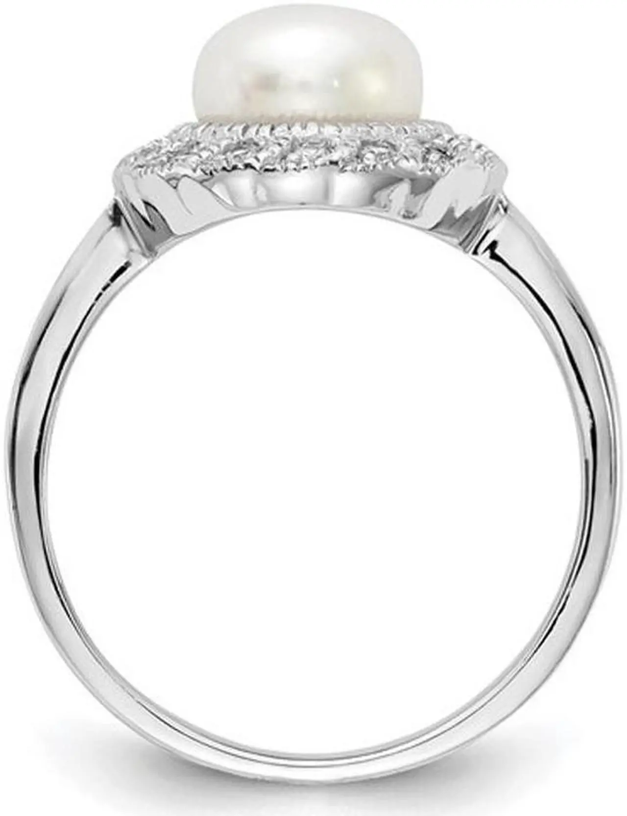 Alt view image 3 of 5 - Freshwater Cultured Pearl Ring in Sterling Silver with Synthetic Cubic Zirconia
