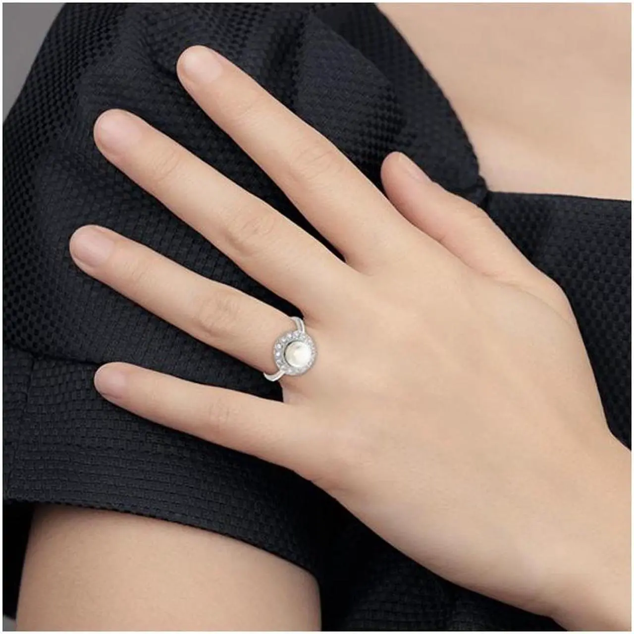 Alt view image 5 of 5 - Freshwater Cultured Pearl Ring in Sterling Silver with Synthetic Cubic Zirconia