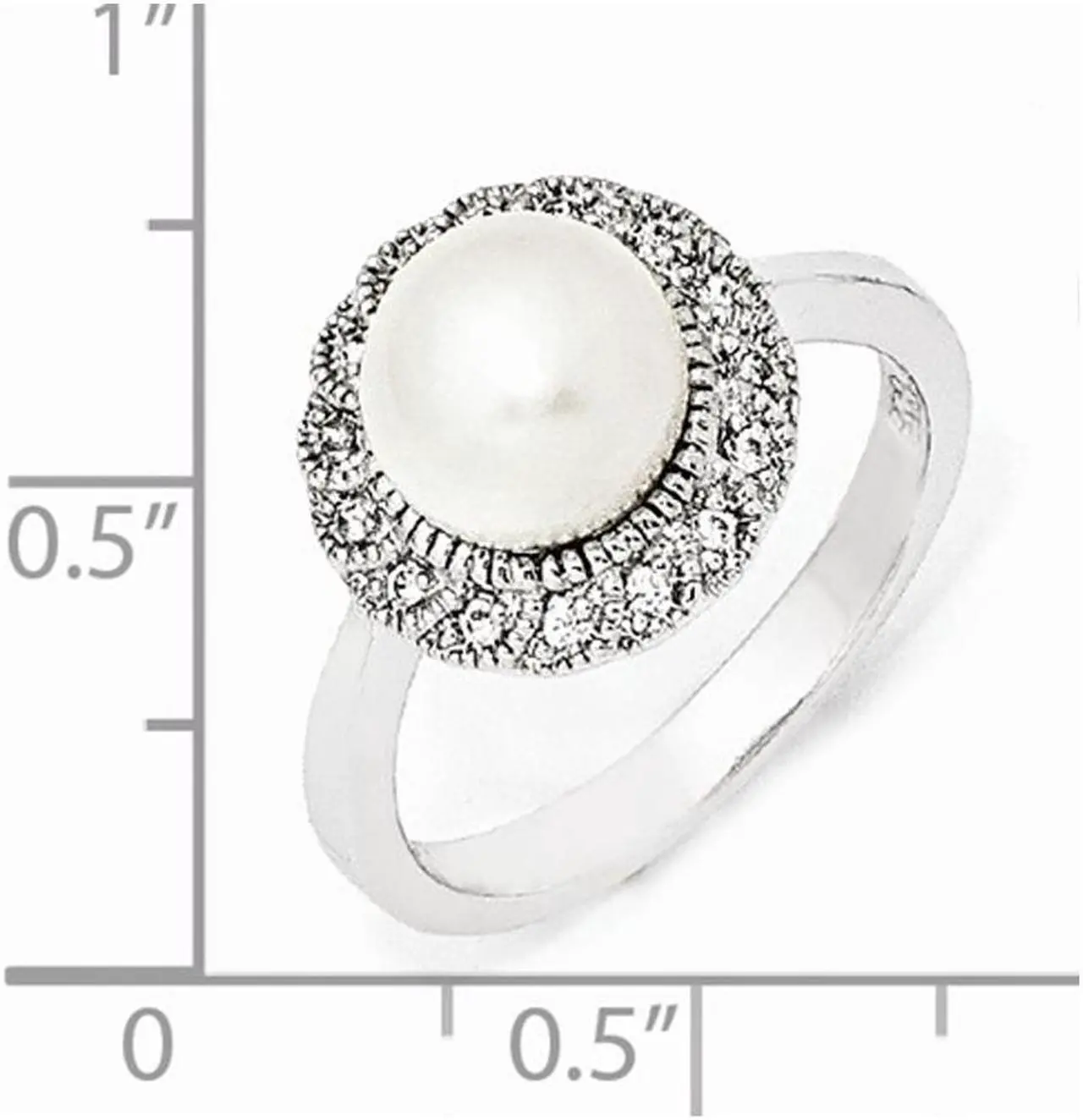 Alt view image 2 of 5 - Freshwater Cultured Pearl Ring in Sterling Silver with Synthetic Cubic Zirconia
