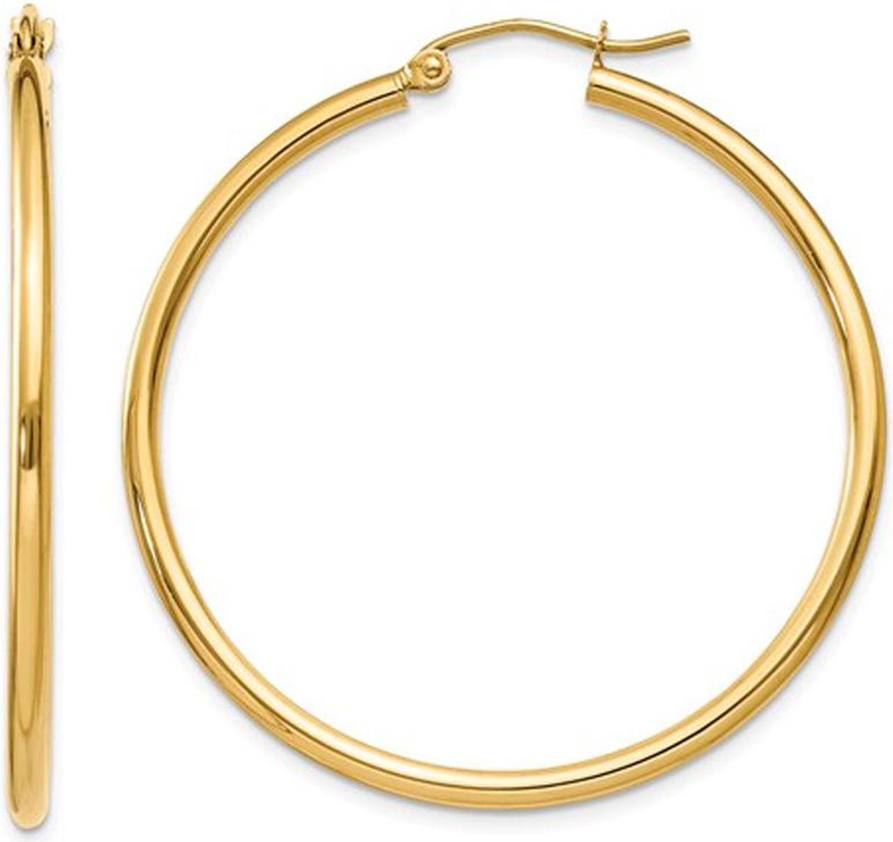 14K Yellow Gold Hoop Earrings (1 2/5 Inch) (2mm)