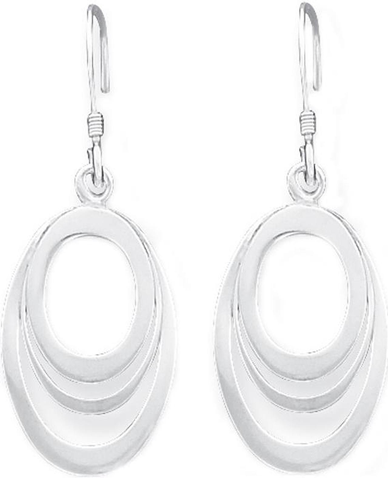 Oval Dangle Drop Earrings in Sterling Silver