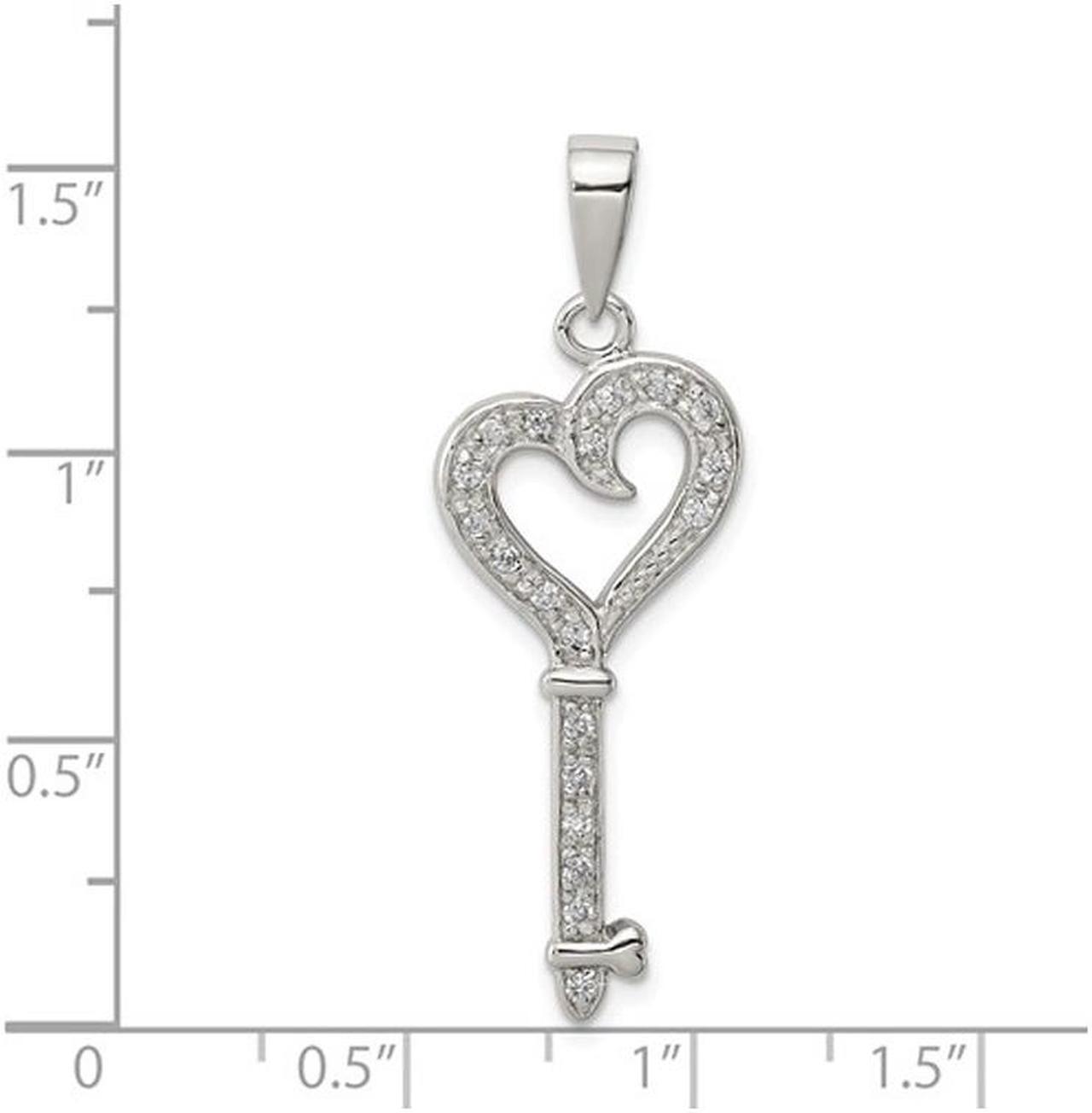 Alt view image 2 of 4 - Synthetic Cubic Zirconia (CZ) Heart and Key Pendant Necklace in Sterling Silver with Chain