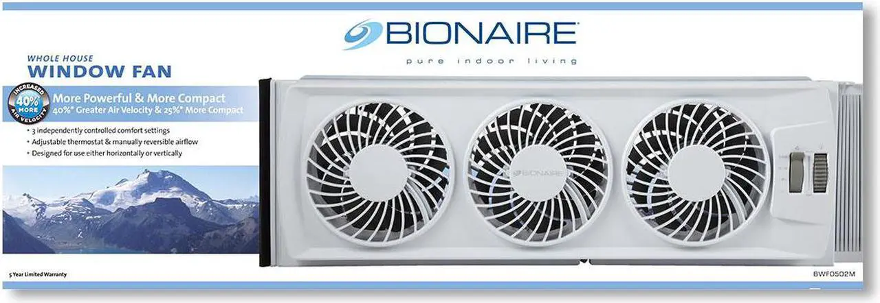 Alt view image 2 of 12 - Bionaire Thin Window Fan with Comfort Control Manual Thermostat BWF0502M-WM