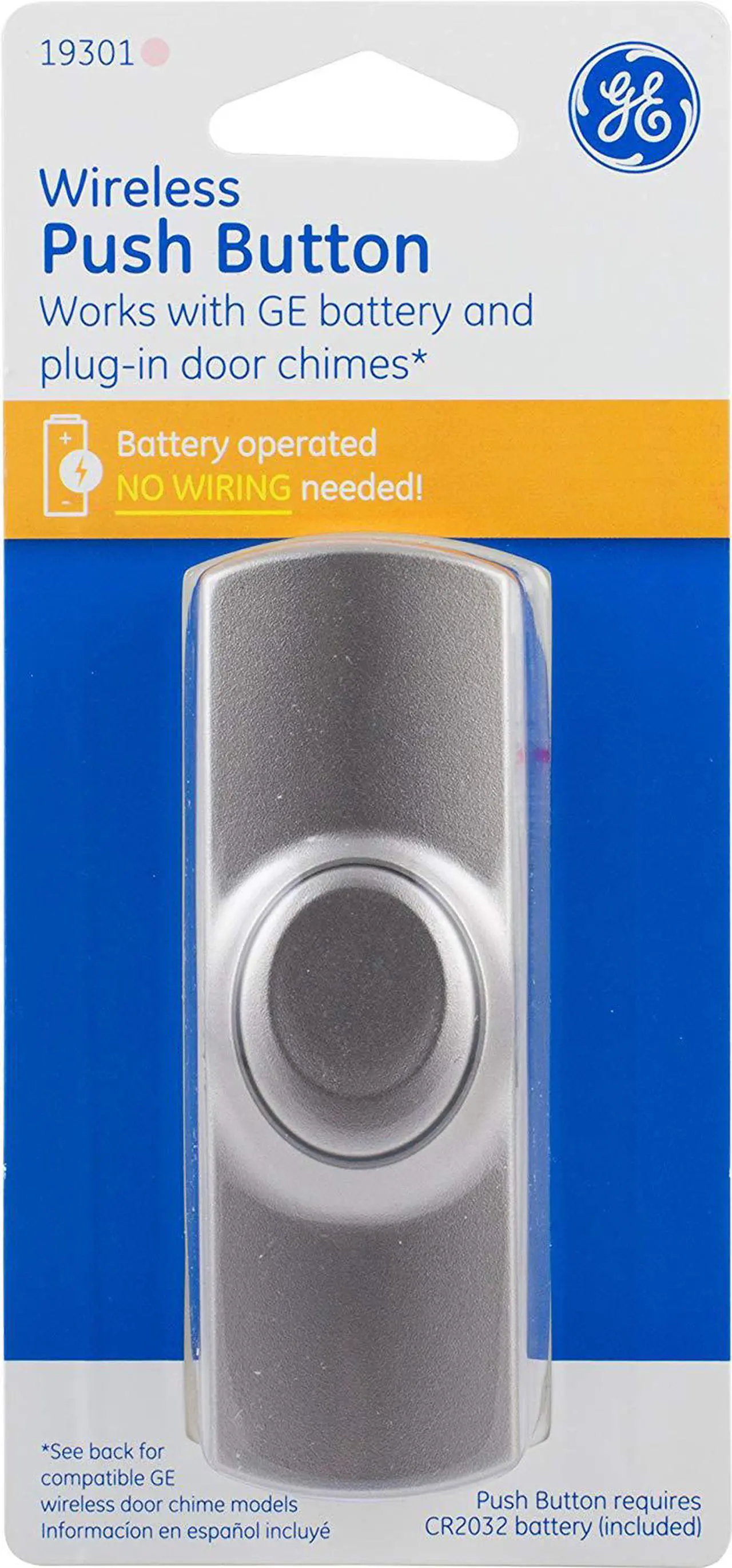 Alt view image 2 of 2 - GE 19301 Wireless Push Button to Replace Doorbell Button, Brushed Nickel