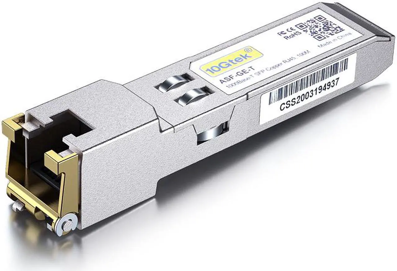 Main image of 10Gtek 1.25G SFP-T, 1000BASE-T Copper SFP, SFP to RJ45 SFP Module Transceiver for Cisco SFP-GE-T, Meraki, Fortinet, Ubiquiti UniFi UF-RJ45-1G, D-Link, Supermicro, Netgear, TP-Link and More