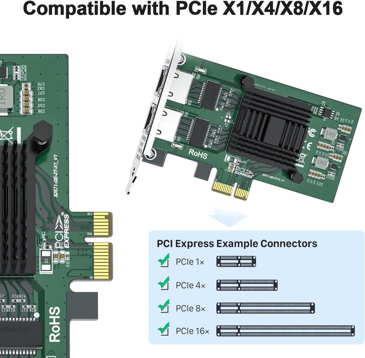 Alt view image 3 of 4 - 10Gtek 10/100/1000Mbps Gigabit Ethernet PCI Express Network Card, with Intel 82571 Controller, Ethernet Server Converged Network Adapter, Dual RJ-45 Port, Support Windows Server/Freebsd/VMware/SLSE