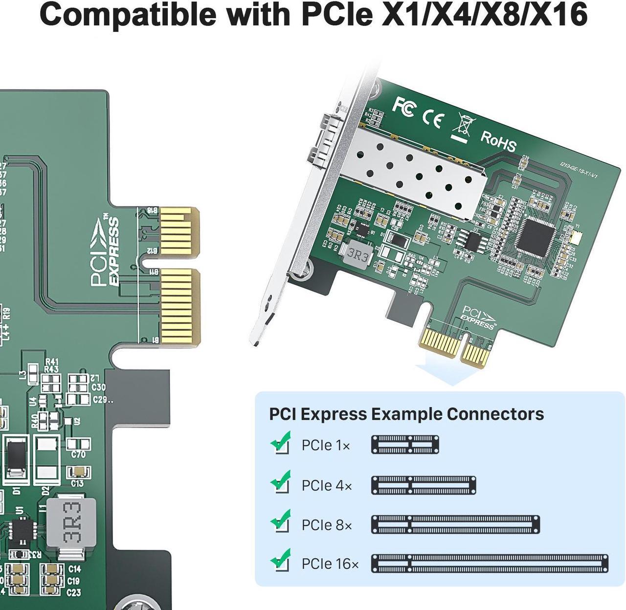 Alt view image 2 of 4 - 10Gtek Gigabit Network Adapter Card, w/ Intel® Ethernet Controller I210-AS, Single SFP Port PCIe v2.1 (2.5 GT/s), Support Windows, Windows Server, Centos, Ubuntu, SUES, Freebsd/VMware