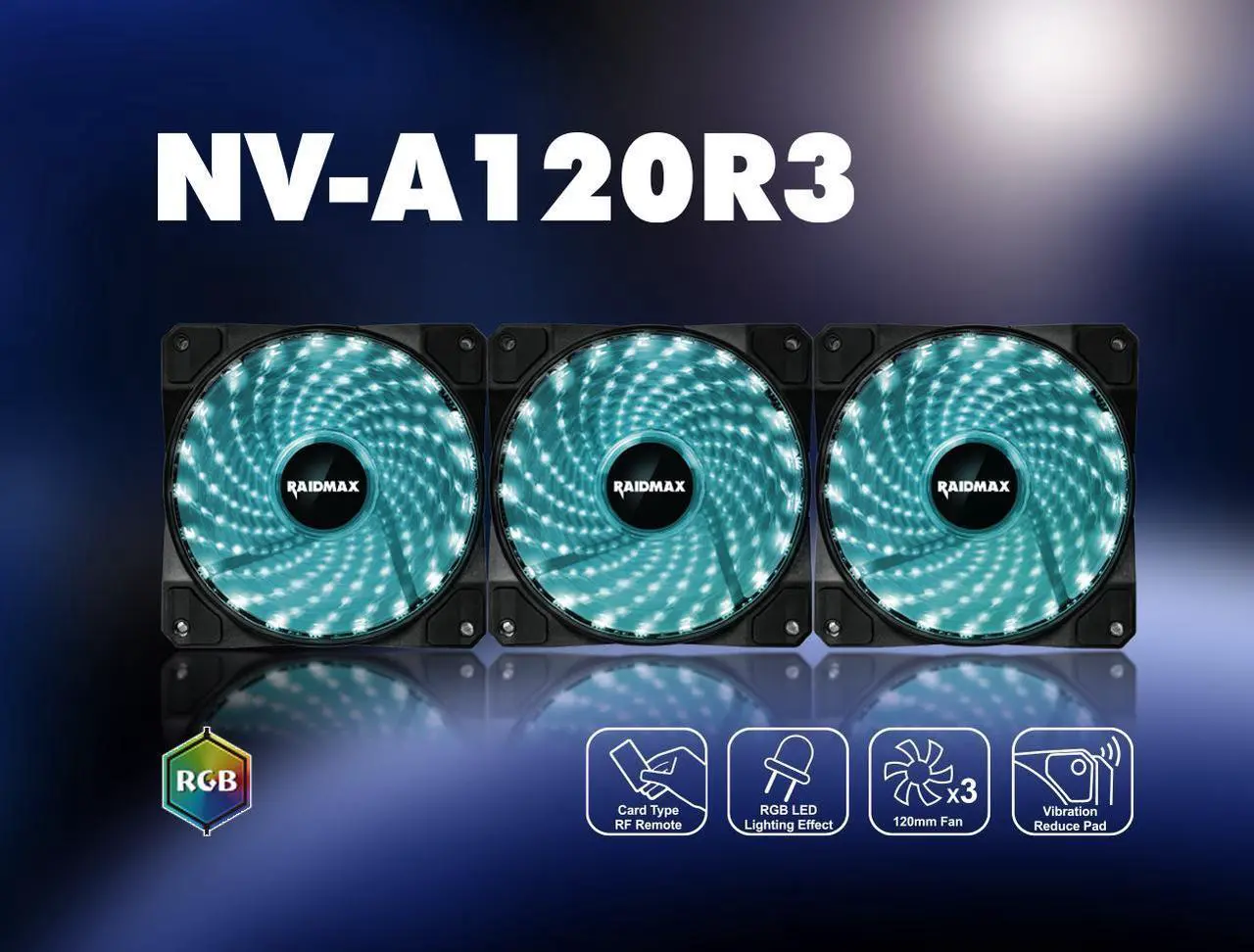 Alt view image 2 of 7 - Raidmax NV-A120R3 RGB, 3*120mm RGB LED Fans PWM