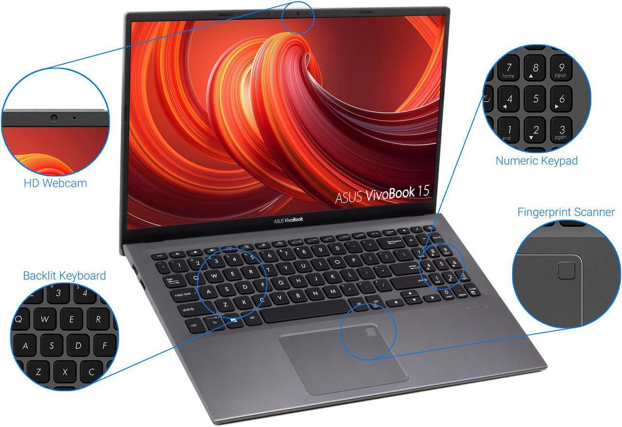 Alt view image 6 of 7 - ASUS VivoBook F512DA Notebook, 15.6" FHD Display, AMD Ryzen 3 3200U Upto 3.5GHz, 12GB RAM, 512GB NVMe SSD, Vega 3, HDMI, Card Reader, Wi-Fi, Bluetooth, Windows 10 Pro