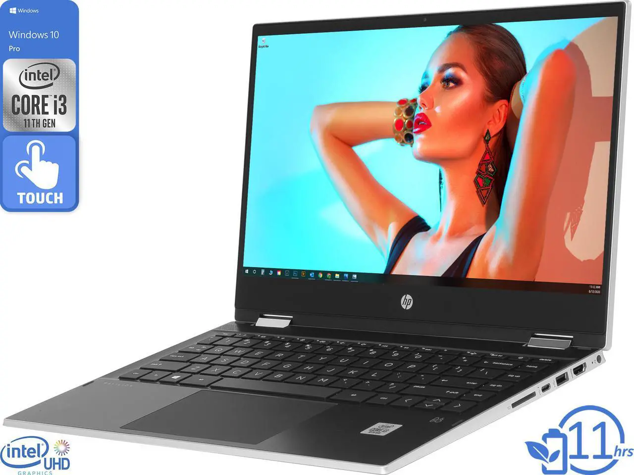 Main image of HP Pavilion x360 2-in-1, 14" HD Touch Display, Intel Core i3-1115G4 Upto 4.1GHz, 32GB RAM, 1TB NVMe SSD, HDMI, DisplayPort via USB-C, Card Reader, Wi-Fi, Bluetooth, Windows 10 Pro S