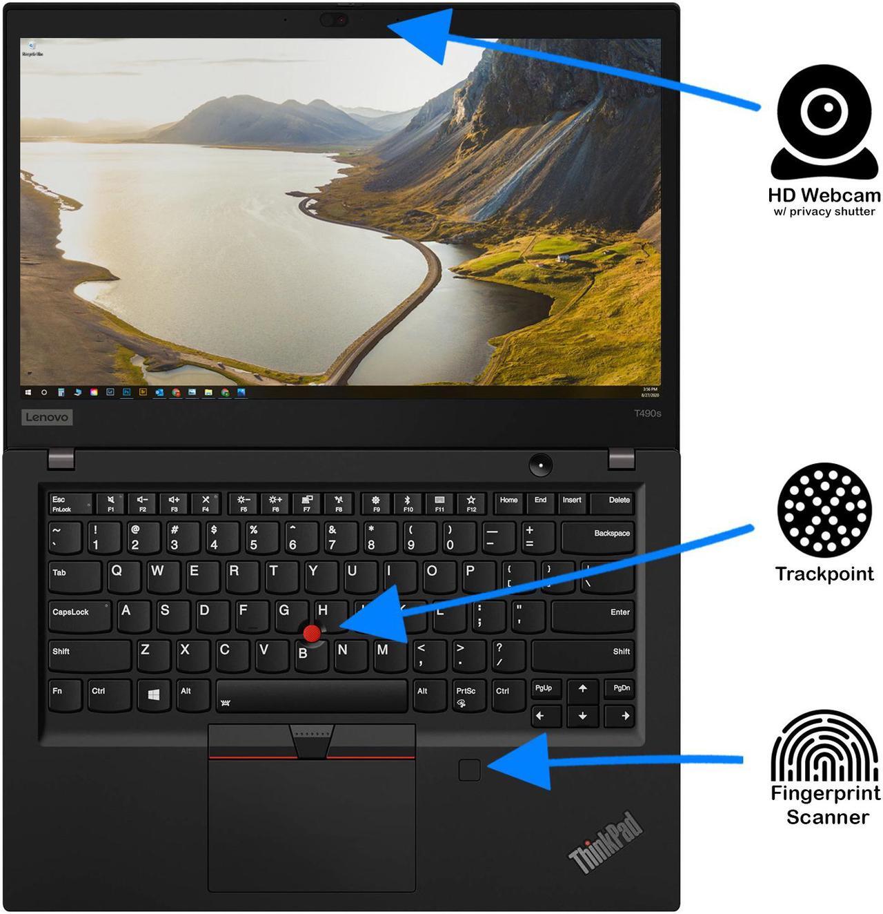 Alt view image 6 of 7 - Lenovo ThinkPad T490s Notebook, 14" IPS FHD Touch Display, Intel Core i7-8565U Upto 4.6GHz, 8GB RAM, 1TB NVMe SSD, HDMI, Thunderbolt, Wi-Fi, Bluetooth, Windows 10 Pro