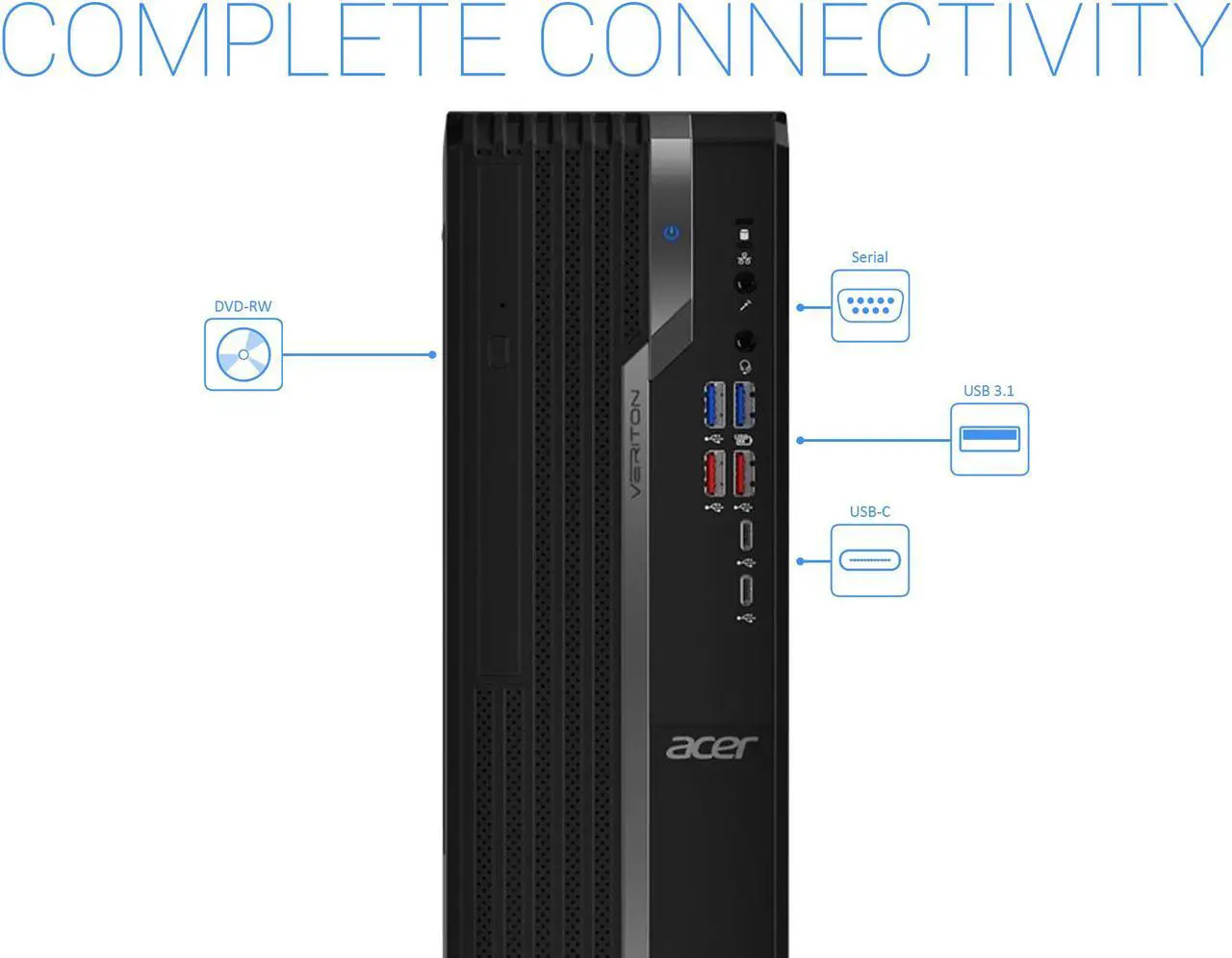 Alt view image 4 of 7 - Acer Veriton X4 Desktop, Intel Core i5-9400 Upto 4.1GHz, 16GB RAM, 512GB SSD, DVDRW, DisplayPort, HDMI, VGA, Card Reader, Wi-Fi, Bluetooth, Windows 10 Pro
