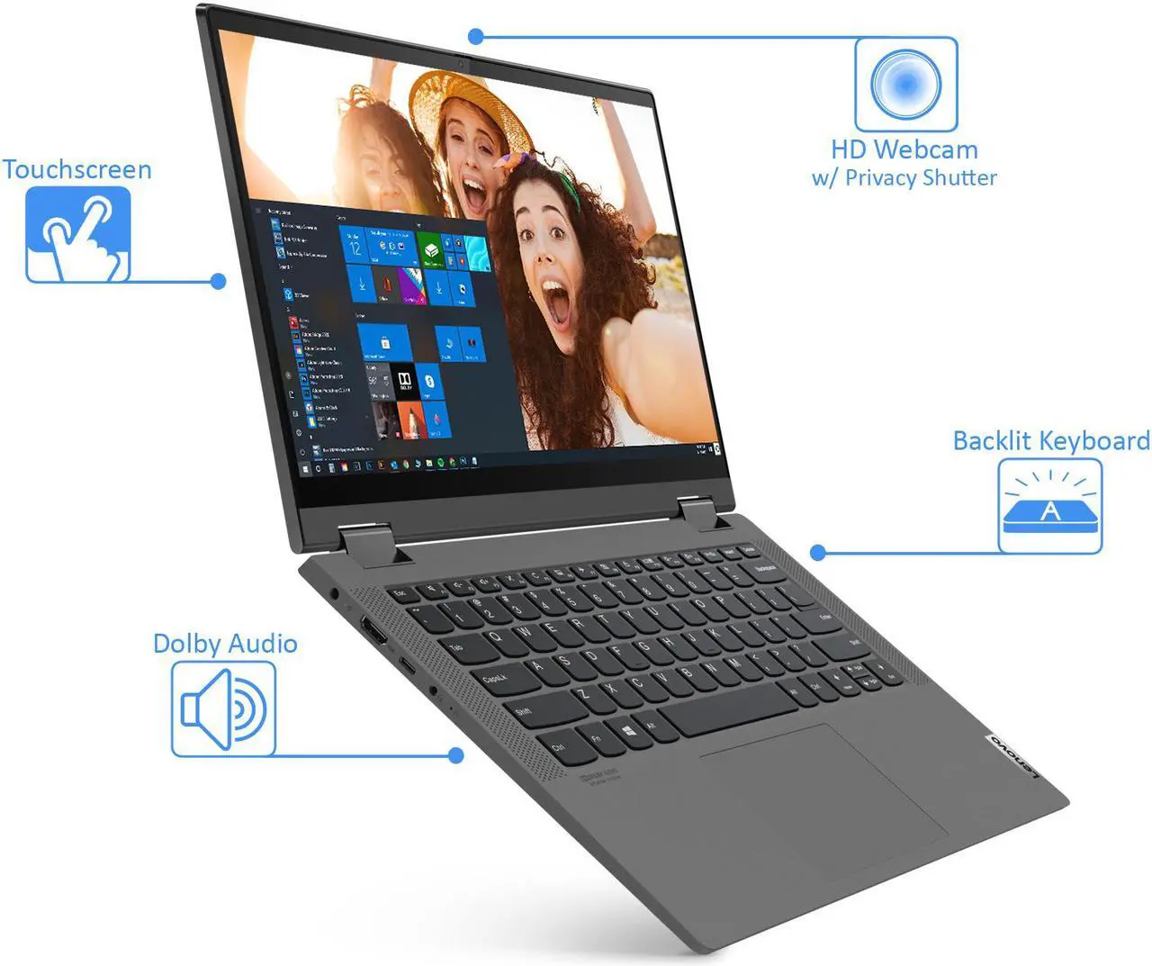Alt view image 4 of 7 - Lenovo Flex 5 2-in-1, 14" IPS FHD Touch Display, AMD Ryzen 7 4700U Upto 4.1GHz, 8GB RAM, 1TB NVMe SSD, Vega 6, HDMI, Card Reader, Wi-Fi, Bluetooth, Windows 10 Pro