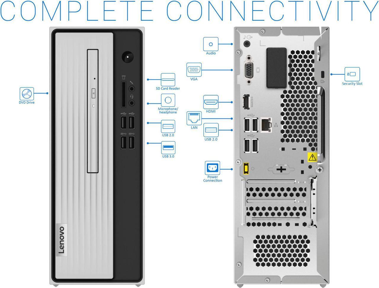Alt view image 3 of 6 - Lenovo IdeaCentre 3 07ADA Desktop, AMD Athlon Silver Athlon Silver 3050U Upto 3.2GHz, 16GB RAM, 512GB SSD, DVDRW, HDMI, VGA, Card Reader, Wi-Fi, Bluetooth, Windows 10 Pro