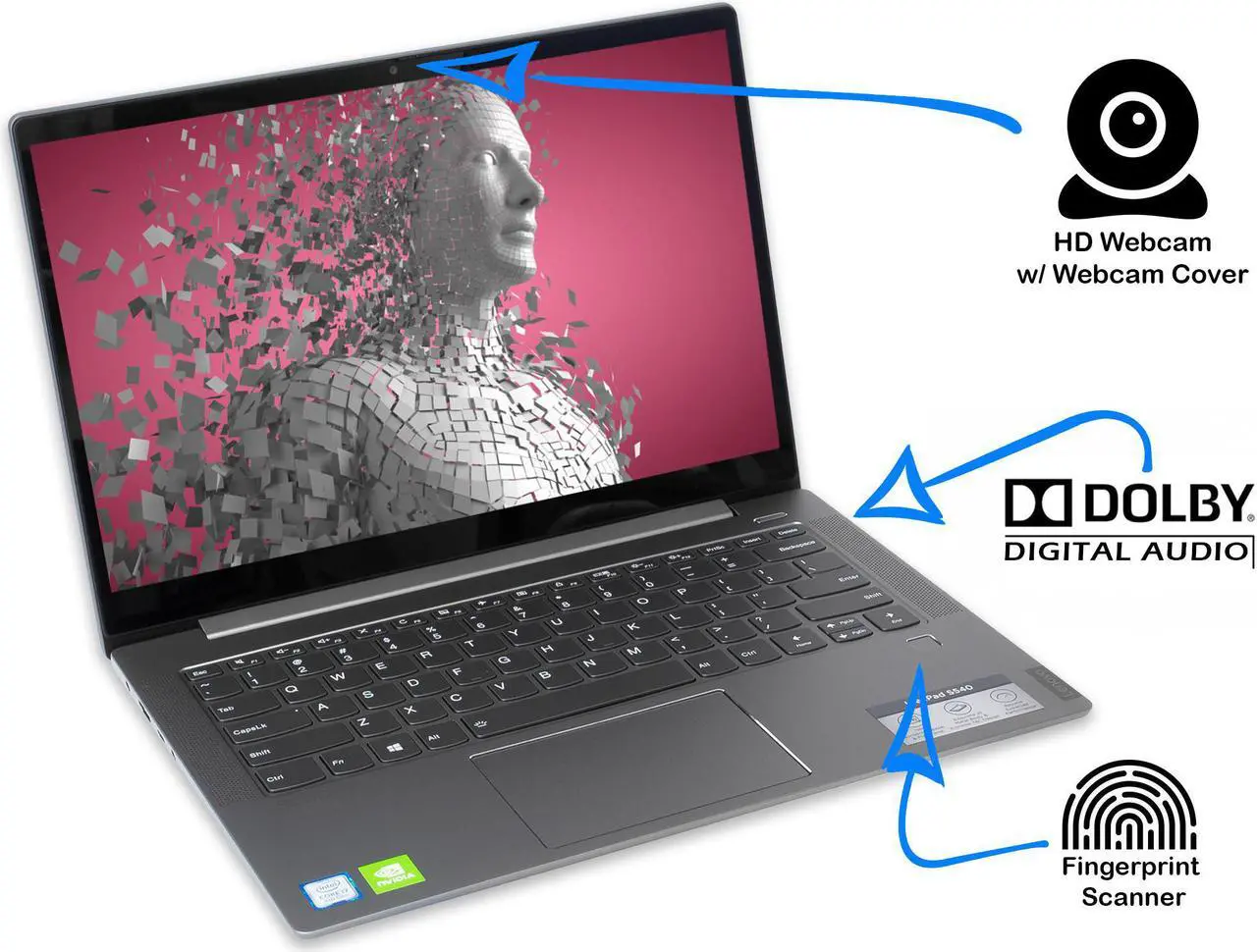 Alt view image 6 of 7 - Lenovo IdeaPad S540 Notebook, 15.6" FHD Touch Display, Intel Core i7-8565U Upto 4.6GHz, 8GB RAM, 256GB NVMe SSD, NVIDIA GeForce MX250, HDMI, Card Reader, Wi-Fi, Bluetooth, Windows 10 Pro