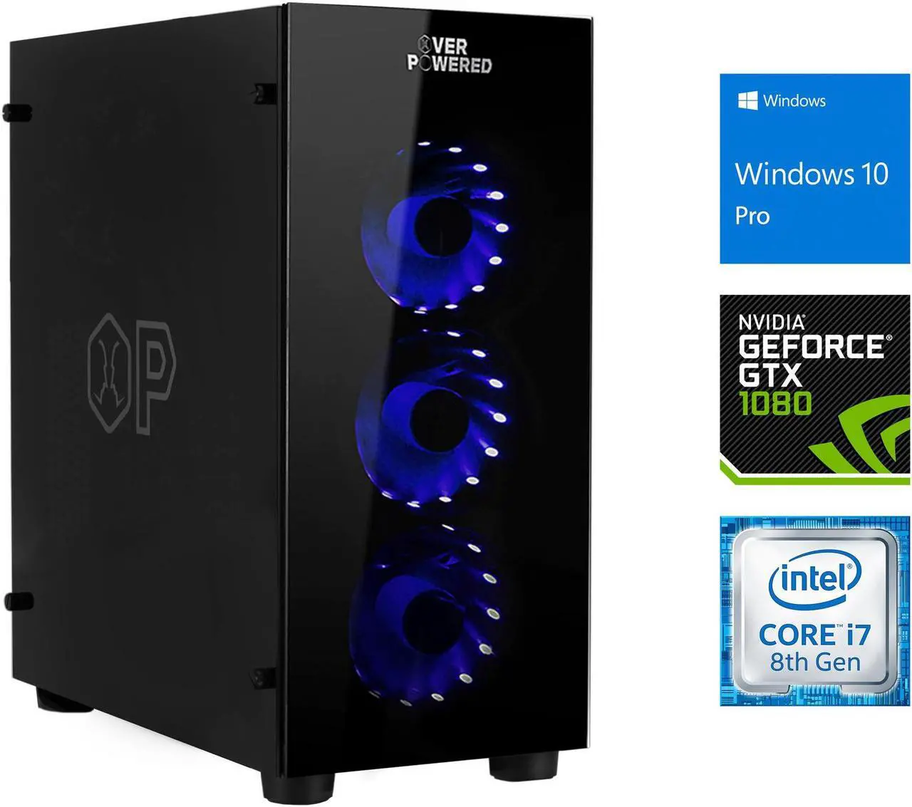 Main image of Overpowered Gaming DTW2 Desktop, Intel Core i7-8700 Upto 4.6GHz, 32GB RAM, 1TB NVMe SSD + 1TB HDD, NVIDIA GeForce GTX 1080, HDMI, DisplayPort, DVI, Wi-Fi, Bluetooth, Windows 10 Pro