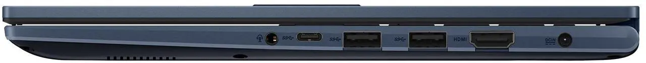 Side view of the ASUS Vivobook laptop, showing the various ports including USB, HDMI, and the power jack.