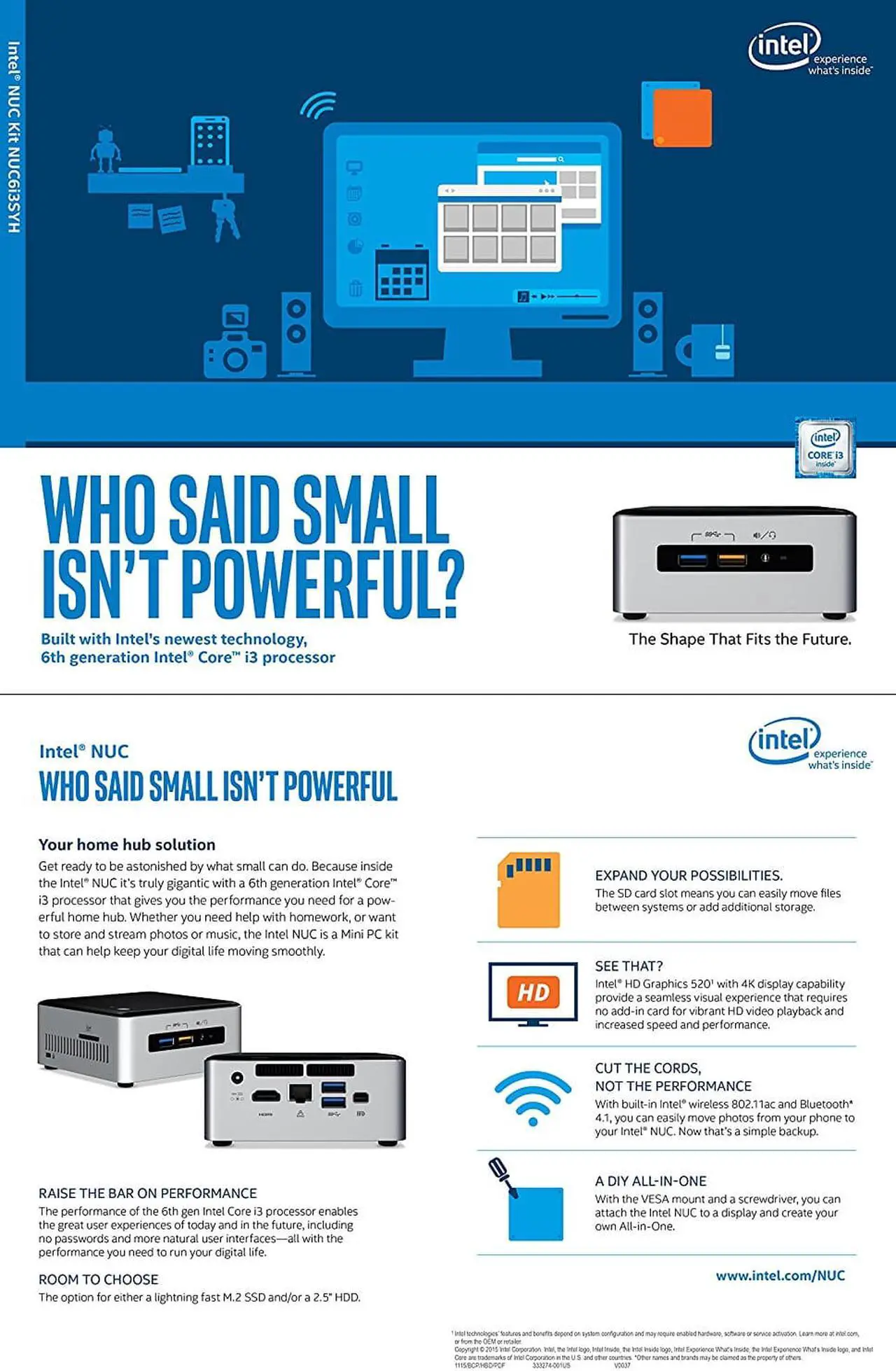 Alt view image 6 of 7 - Intel NUC Desktop/HTPC 6th Generation Intel Dual-Core i3 2.3GHz, 16GB DDR4, 512GB SSD, Wifi, Bluetooth, 4K Capable, Dual Monitor Capable, Windows 10 Professional 64Bit