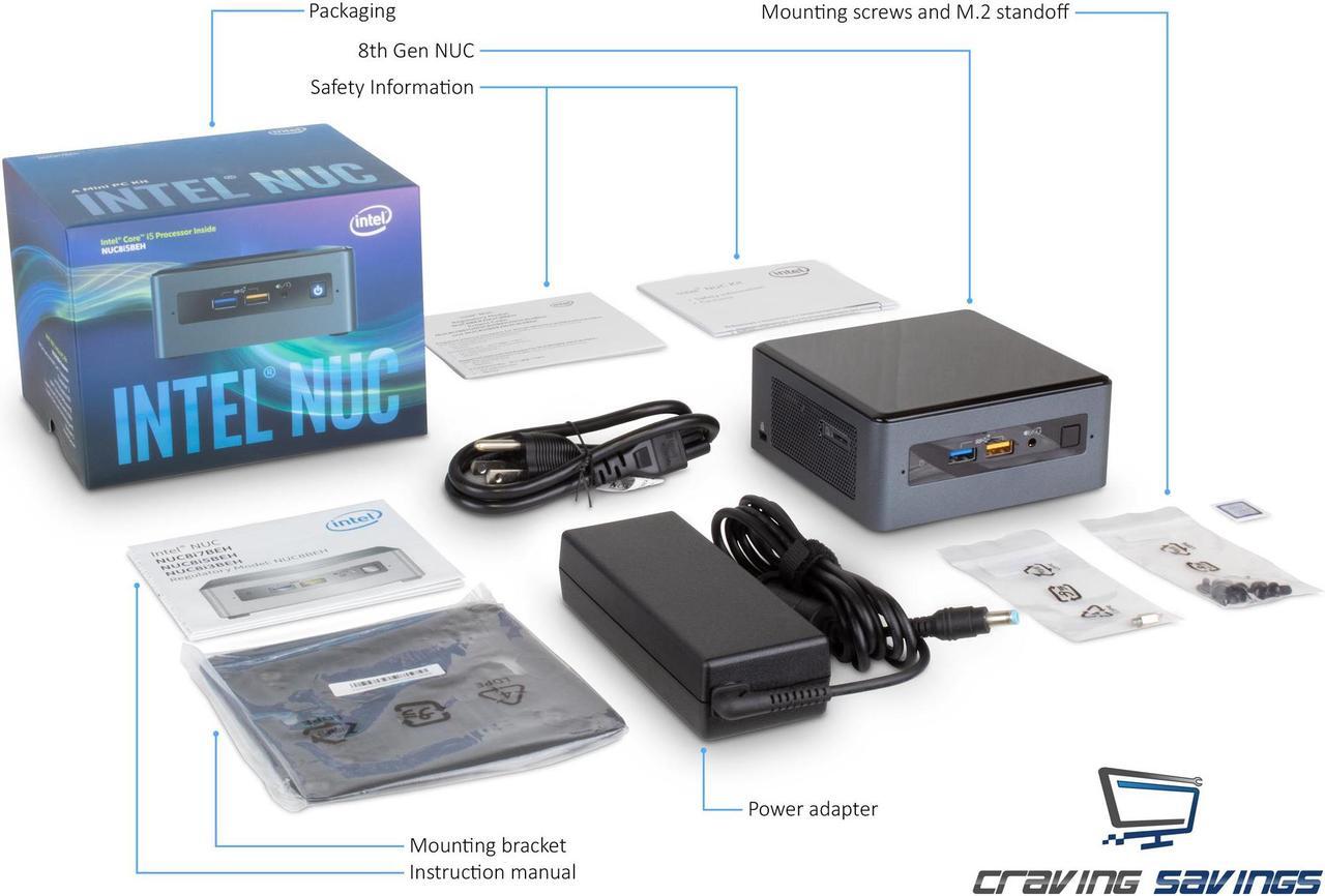Alt view image 5 of 8 - Intel NUC8i5BEH Mini PC/HTPC, Intel Core i5-8259U Up to 3.8GHz, 4GB DDR4, 256GB SSD + 1TB HDD, Wifi, Bluetooth 5.0, 4K Support, Dual Monitor Capable, Windows 10 Pro