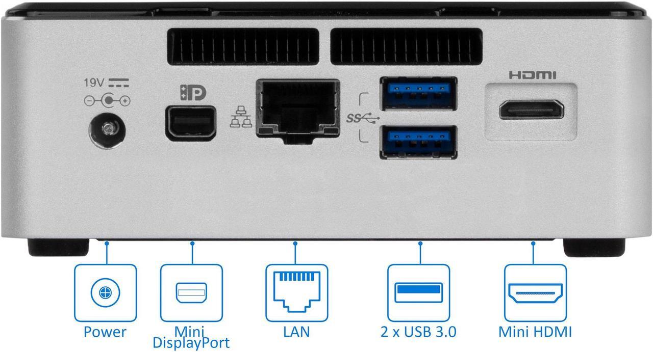 Alt view image 4 of 7 - Intel NUC5i3RYH Mini PC, Intel Core i3-5005U 2.0GHz, 4GB RAM, 128GB NVMe SSD + 1TB HDD, Mini DisplayPort, Mini HDMI, Wi-Fi, Bluetooth, Windows 10 Pro