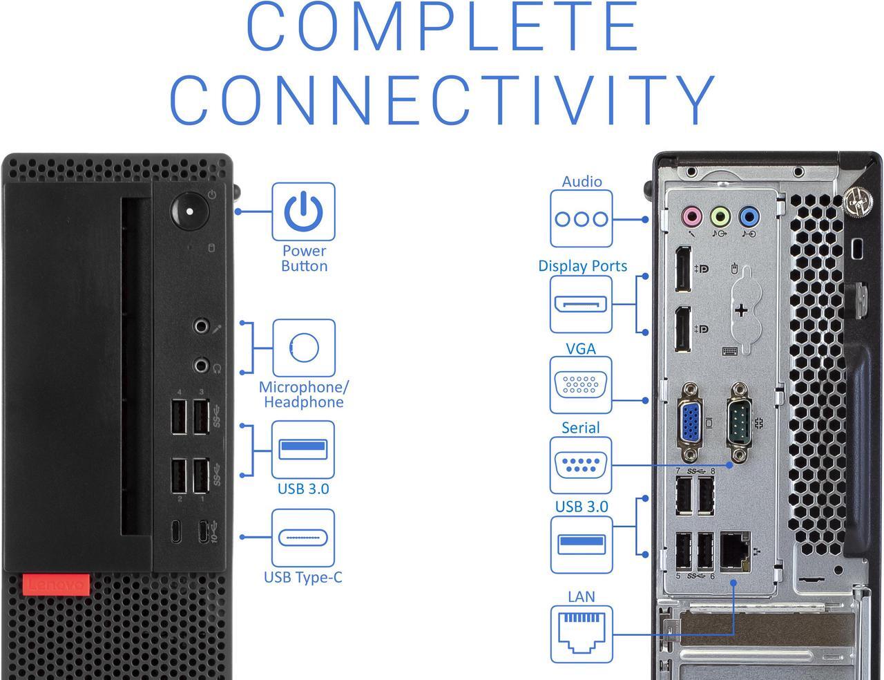 Alt view image 4 of 5 - Lenovo ThinkCentre M910s Desktop, Intel Core i5-7500 Upto 3.8GHz, 8GB RAM, 256GB NVMe SSD, DisplayPort, VGA, Wi-Fi, Bluetooth, Windows 10 Pro
