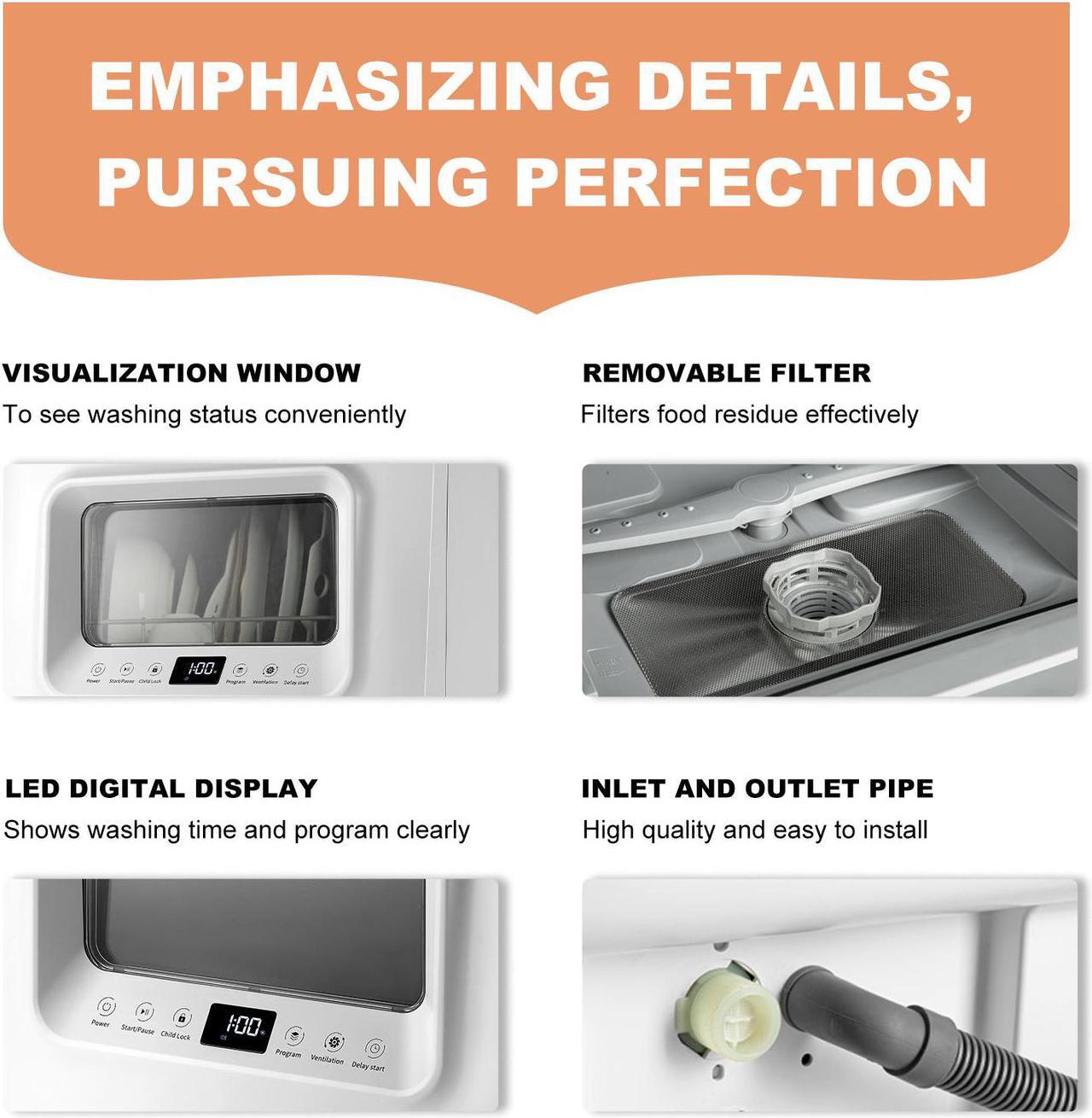 Alt view image 6 of 7 - VENTRAY DW55AD Portable Countertop Dishwashers, Compact Dishwashers with 5 Washing Programs, Air Drying, for Small Apartment, Dorms, RVs