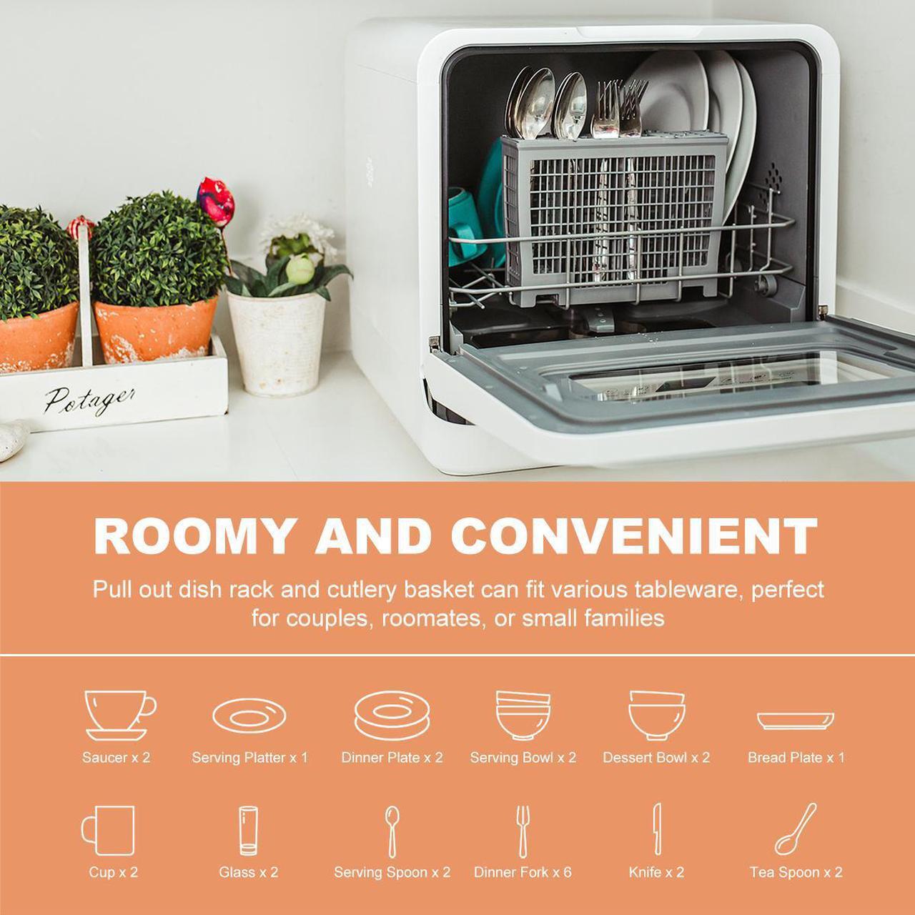 Alt view image 3 of 7 - VENTRAY DW55AD Portable Countertop Dishwashers, Compact Dishwashers with 5 Washing Programs, Air Drying, for Small Apartment, Dorms, RVs
