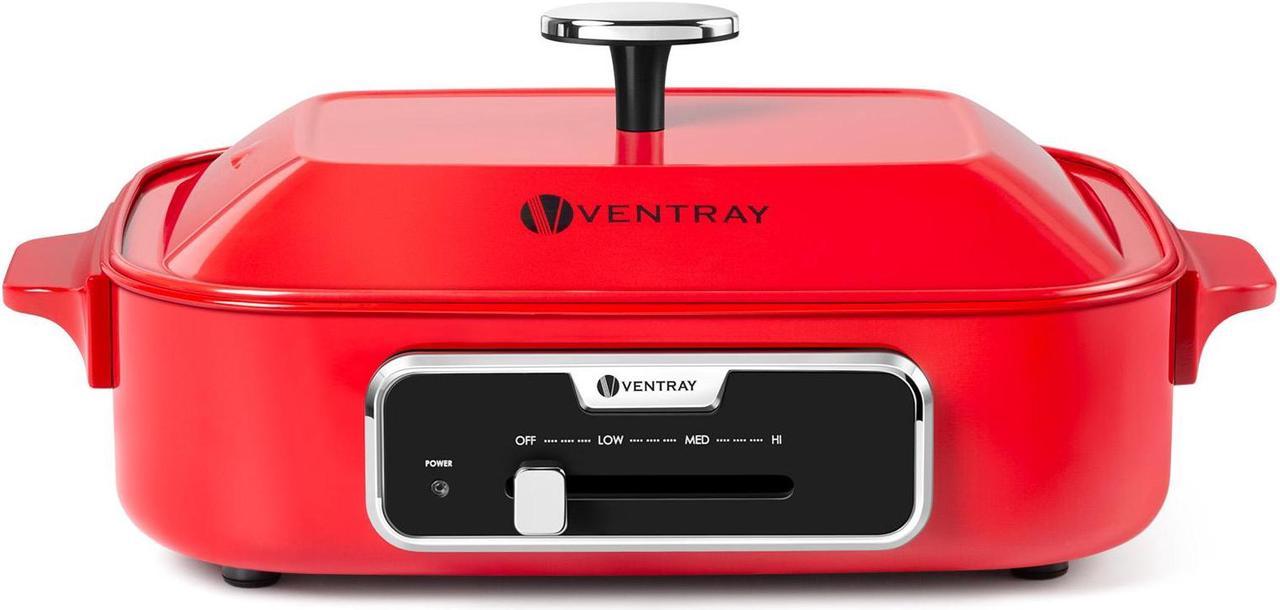 Ventray Classic 2.0 Indoor Electric Grill, Portable Korean BBQ Grill with Removable Griddle Plate, Lid, Nonstick Cooking Surface, Adjustable Temperature,1200W Powerful & Even Cooking (Red)