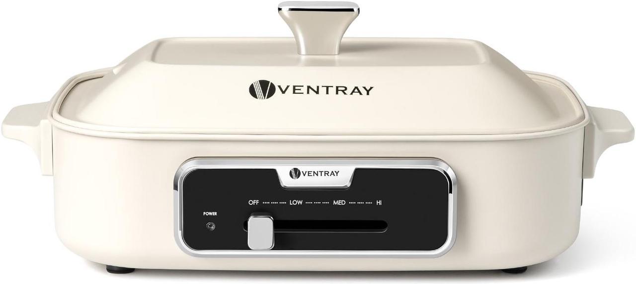 Ventray Classic 2.0 Indoor Electric Grill, Portable Korean BBQ Grill with Removable Griddle Plate, Lid, Nonstick Cooking Surface, Adjustable Temperature,1200W Powerful & Even Cooking (Mushroom White)