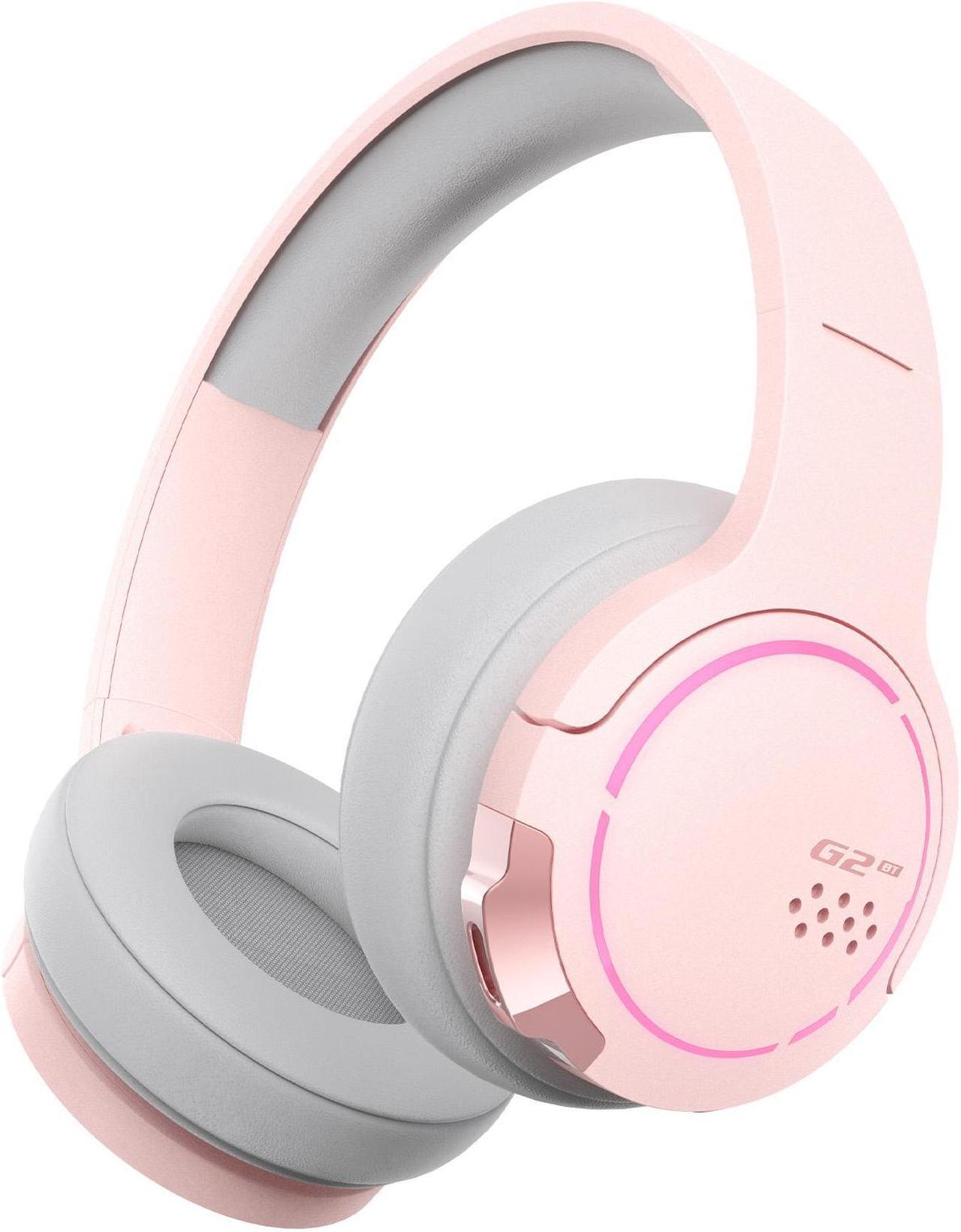 HECATE by Edifier G2BT Gaming Headset, Bluetooth 5.2 Wireless Headphones with 40mm Driver, Deep Bass Stereo Sound, Lightweight Noise Cancelling Over Ear Headphones with Soft Earmuffs, RGB Light, Pink