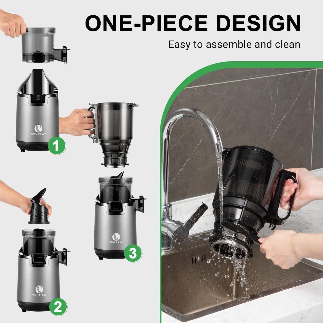 Alt view image 7 of 7 - Ventray 900 Slow Masticating Juicer, Cold Press Juicer with 5.1" Extra Large Wide Feed Chute Electric Slow Juicer Machine Fit Whole Fruits Vegetables, High Juice Yield, Easy to Clean with Brush