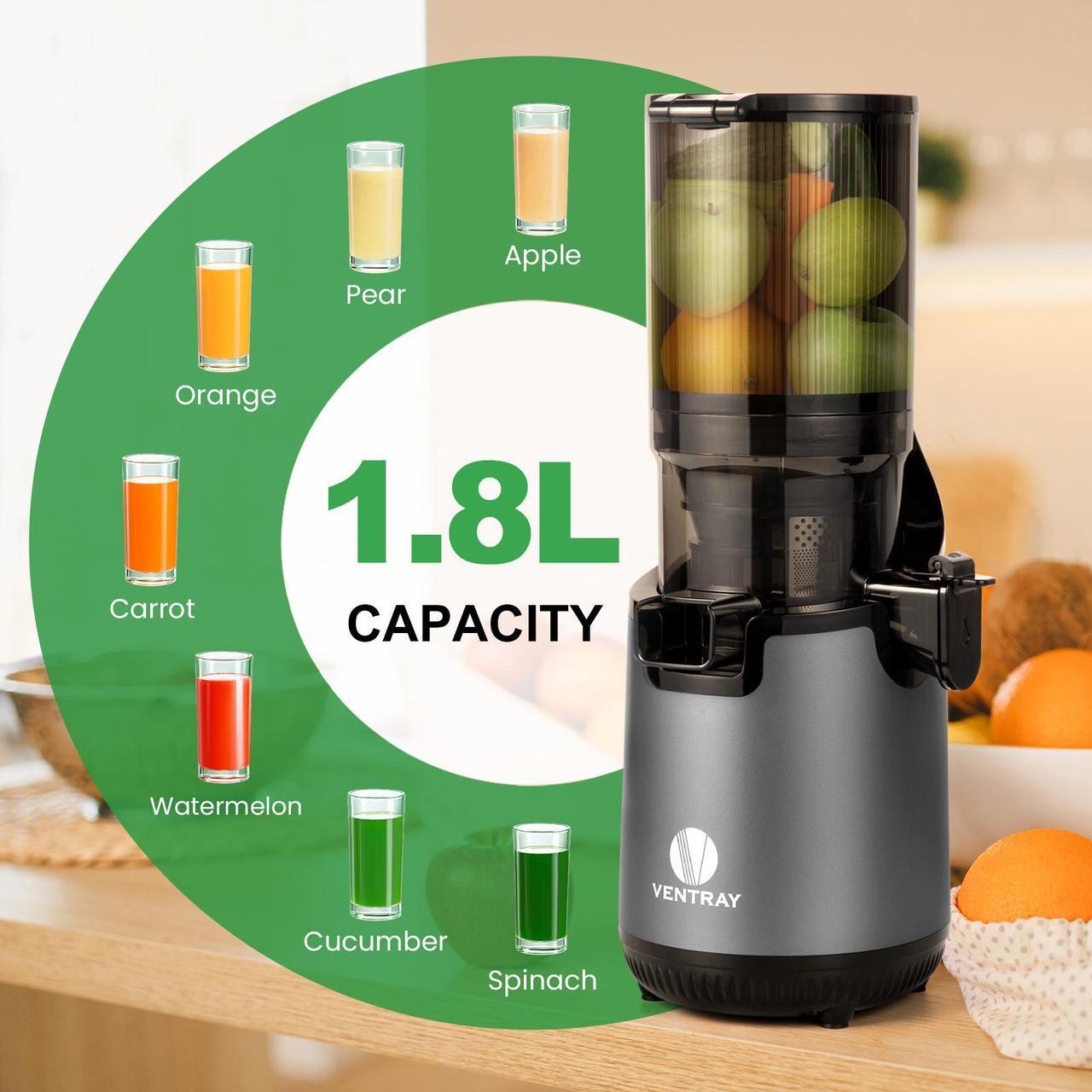 Alt view image 6 of 7 - Ventray 900 Slow Masticating Juicer, Cold Press Juicer with 5.1" Extra Large Wide Feed Chute Electric Slow Juicer Machine Fit Whole Fruits Vegetables, High Juice Yield, Easy to Clean with Brush