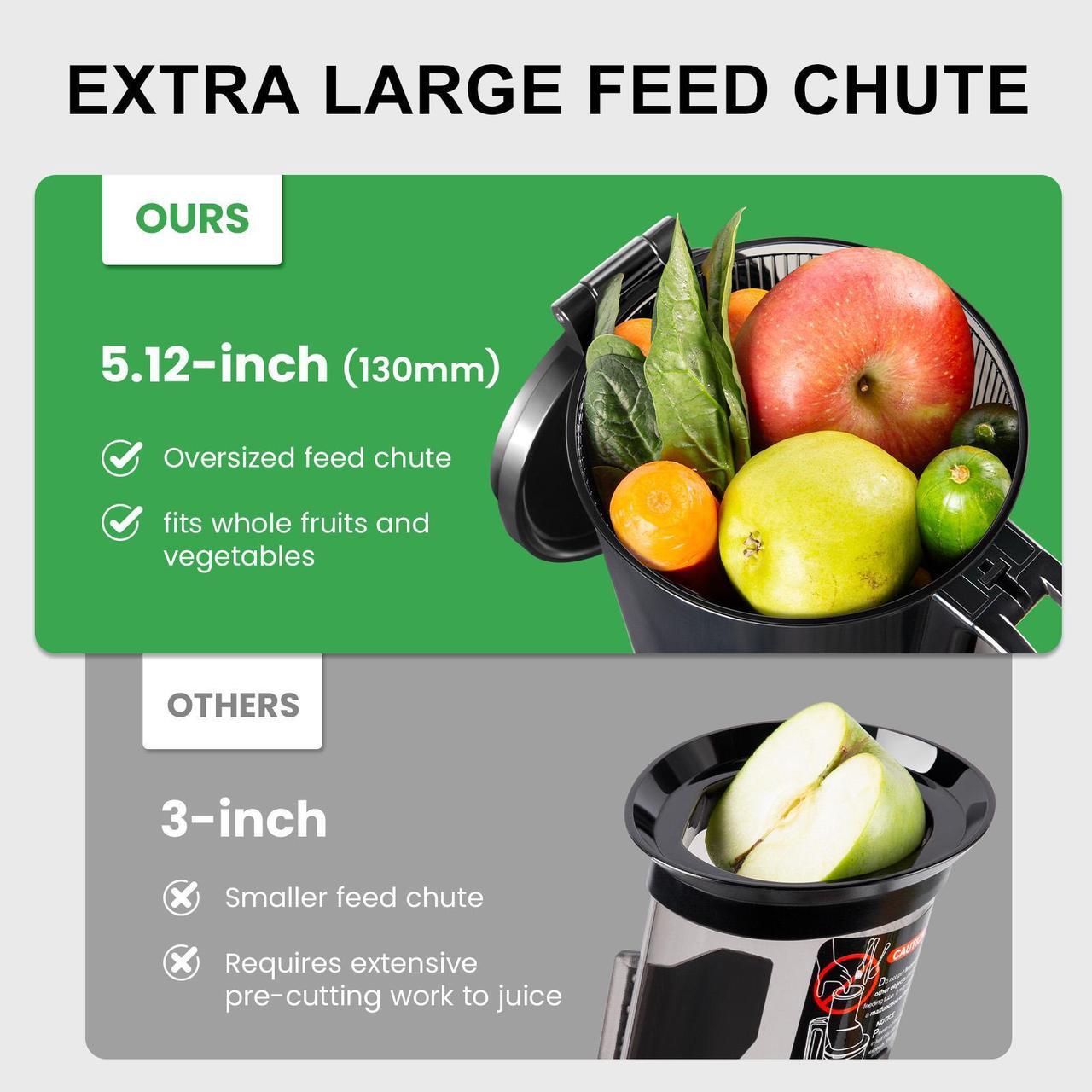 Alt view image 5 of 7 - Ventray 900 Slow Masticating Juicer, Cold Press Juicer with 5.1" Extra Large Wide Feed Chute Electric Slow Juicer Machine Fit Whole Fruits Vegetables, High Juice Yield, Easy to Clean with Brush