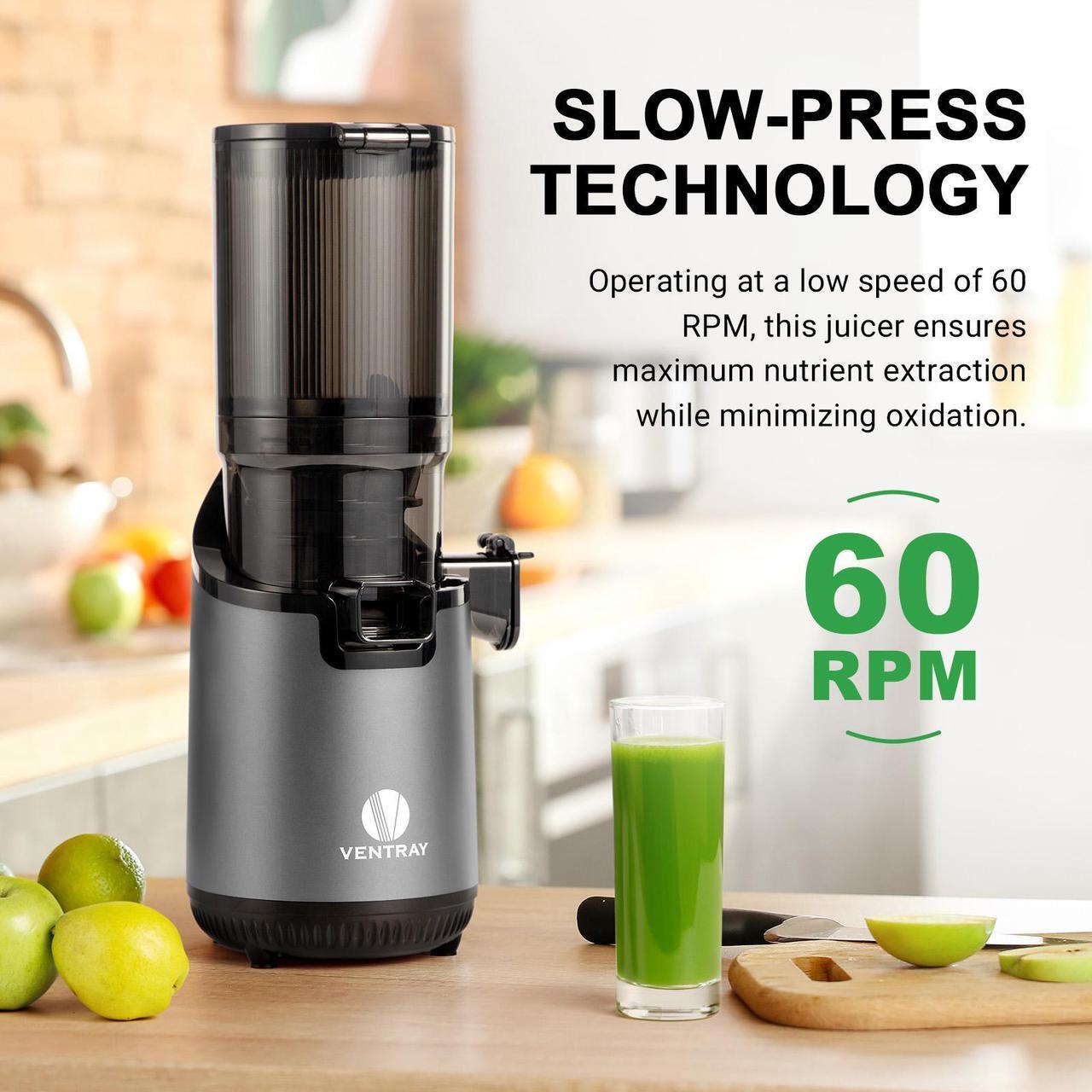Alt view image 4 of 7 - Ventray 900 Slow Masticating Juicer, Cold Press Juicer with 5.1" Extra Large Wide Feed Chute Electric Slow Juicer Machine Fit Whole Fruits Vegetables, High Juice Yield, Easy to Clean with Brush