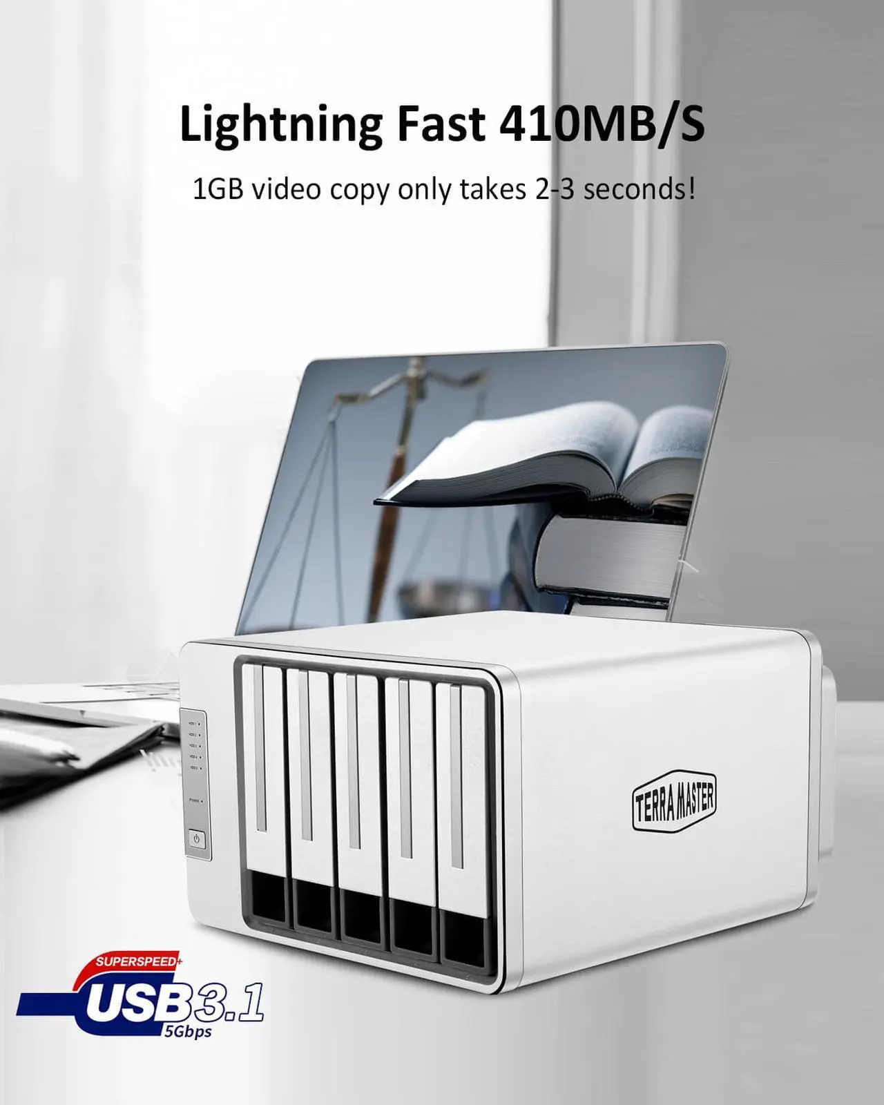 Alt view image 6 of 7 - TerraMaster D5-300C USB3.0(5Gbps) Type C 5-Bay RAID Enclosure Support RAID 0/1/Single Exclusive 2+3 RAID Mode Hard Drive RAID Storage (Diskless)