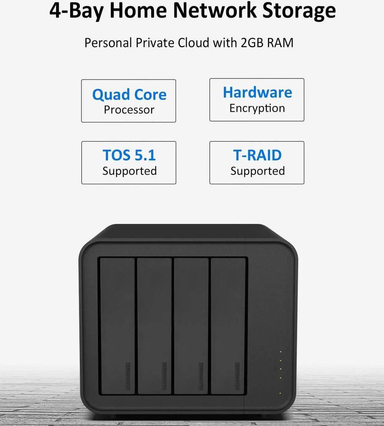 Alt view image 2 of 6 - TERRAMASTER F4-212 4 Bay NAS - Quad Core CPU, 2GB DDR4 RAM, Network Attached Storage DiskStation Personal Cloud with Rich Backup Solutions (Diskless)