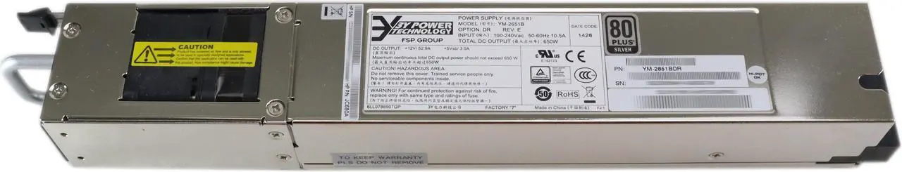 Alt view image 2 of 5 - HP AC Power Supply PSU 80+ Silver YM-2651B Input 100-240V 50-60Hz 10-5A 650W A58x0AF JC680A