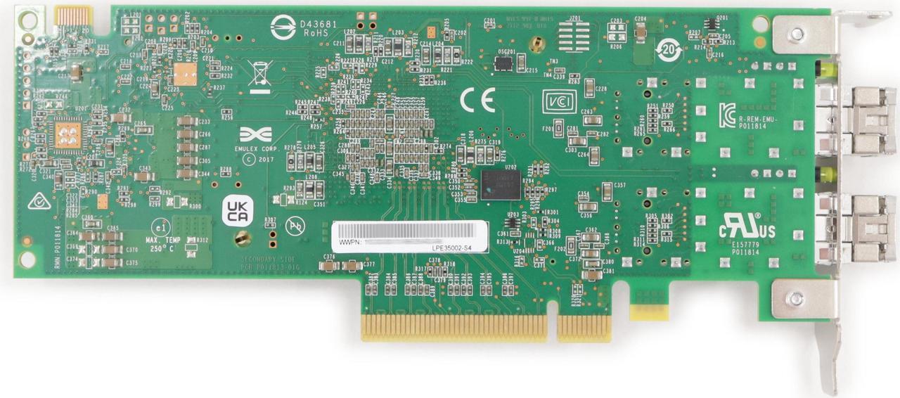 Alt view image 3 of 3 - Emulex LPE35002-S4 host bus adapter PCIe 4.0 x8 32GB Fibre Channel 2 Port Gen 7