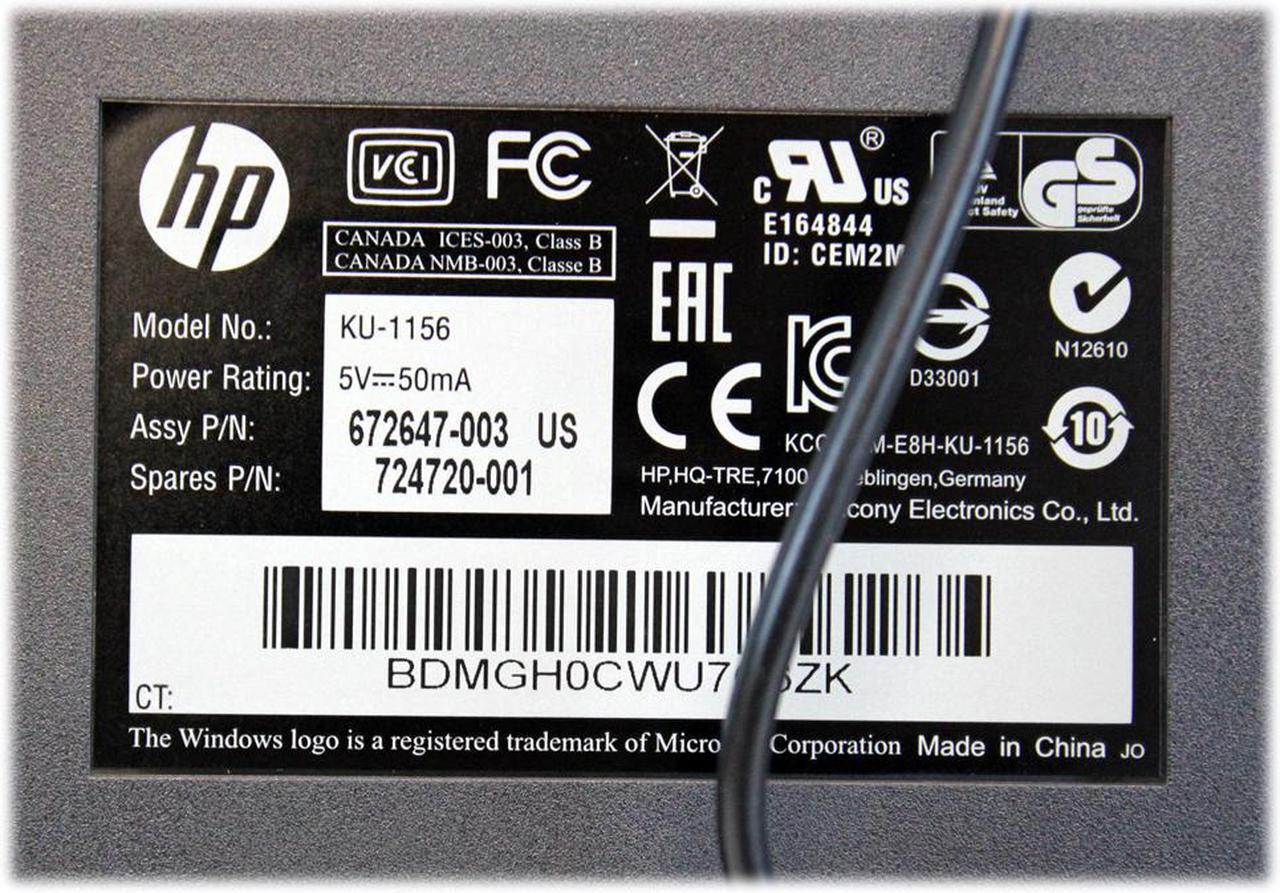 Alt view image 2 of 7 - NEW HP Genuine USB Wired Black Keyboard KU-1156 - 672647-003
