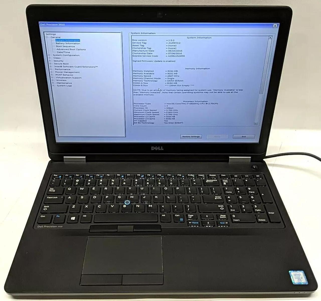 Alt view image 3 of 3 - Dell Precision 3510 15.6" HD I7-6700HQ 8GB 128GB SSD Windows 10 Professional