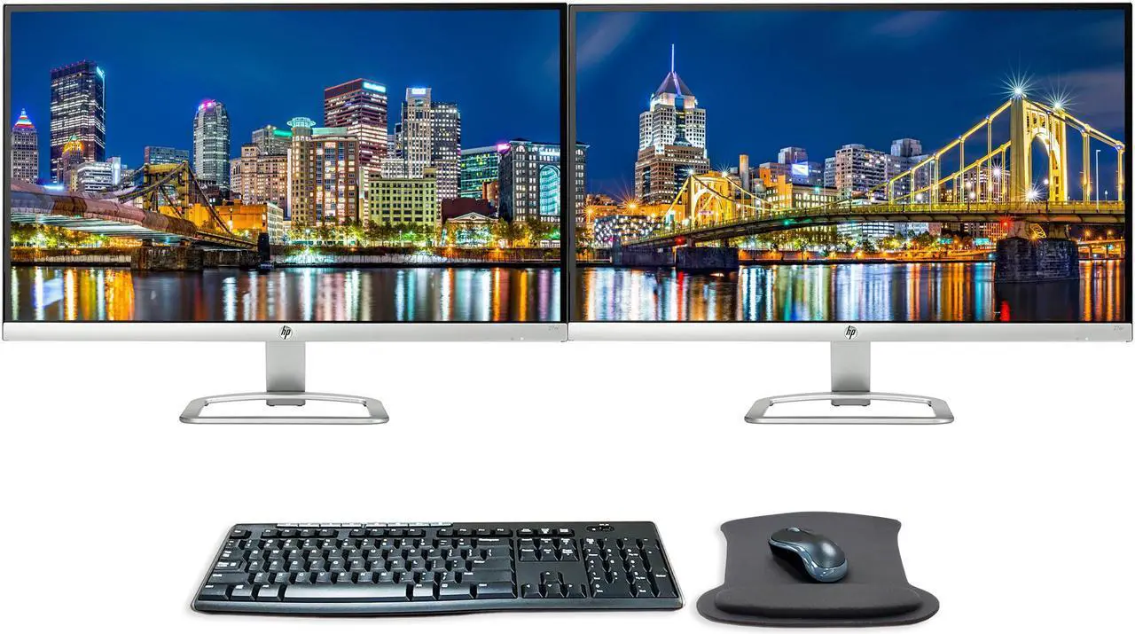 Main image of HP 27er 27 Inch FHD IPS LED-Backlit LCD 2-Pack Ultra Thin Monitor Bundle with HDMI, MK270 Wireless Keyboard and Mouse, Gel Pad