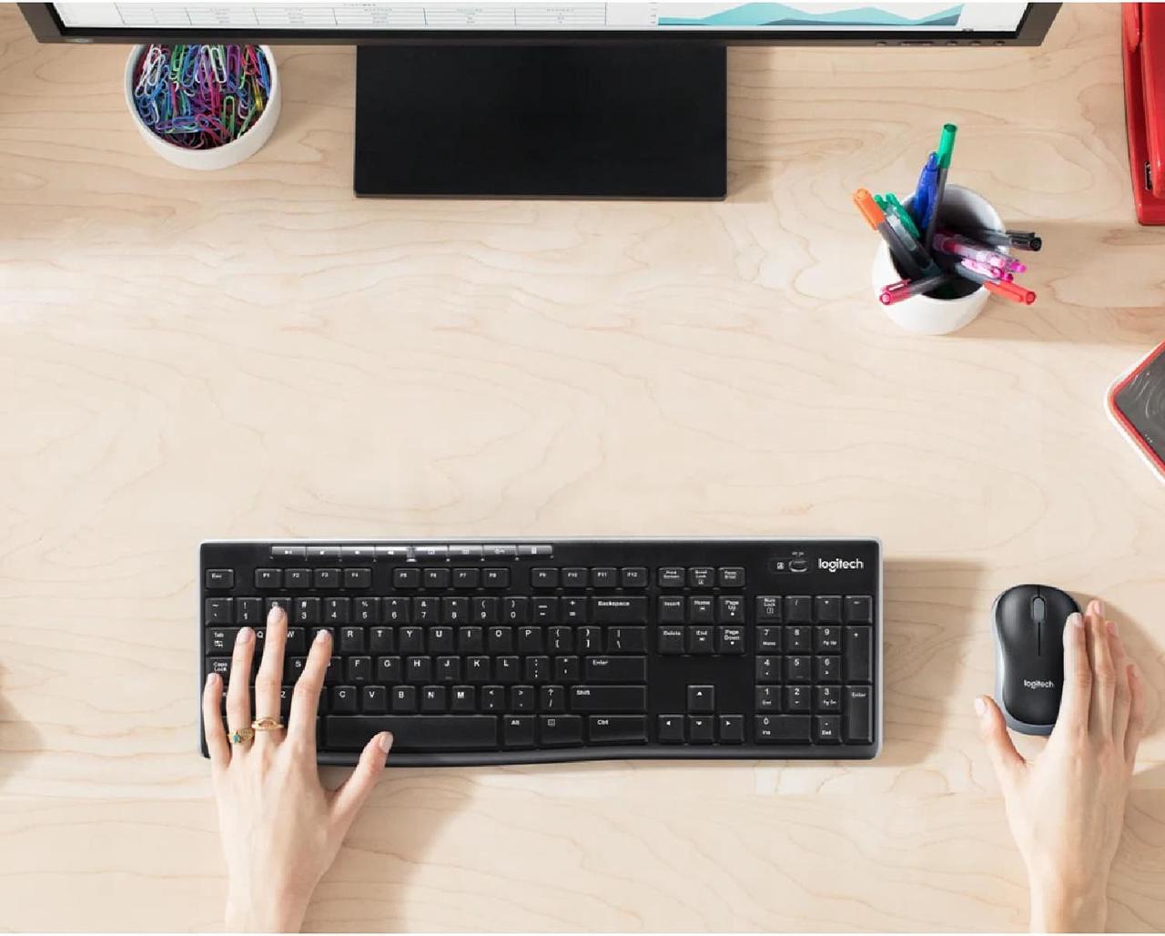 Alt view image 6 of 6 - Logitech MK270 Wireless Keyboard & Mouse Combo Active Lifestyle Travel Home Office Must-Have Modern Bundle with Mini Portable Wireless Bluetooth Speaker, Gel Wrist Pad & Gel Mouse Pad