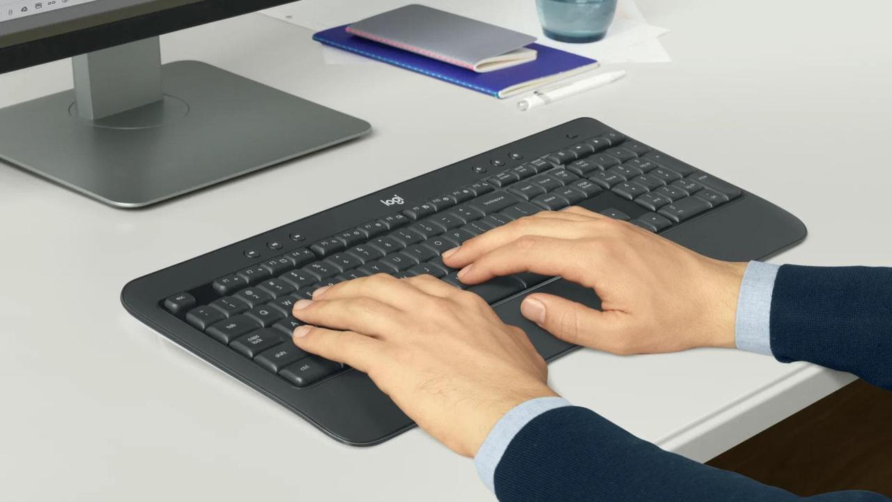 Alt view image 6 of 7 - Logitech MK540 Advanced Wireless Keyboard & Mouse Combo Travel Home Office Active Lifestyle Modern Bundle with Mini Glow in the Dark Portable Bluetooth Speaker, Gel Wrist Pad & Gel Mouse Pad